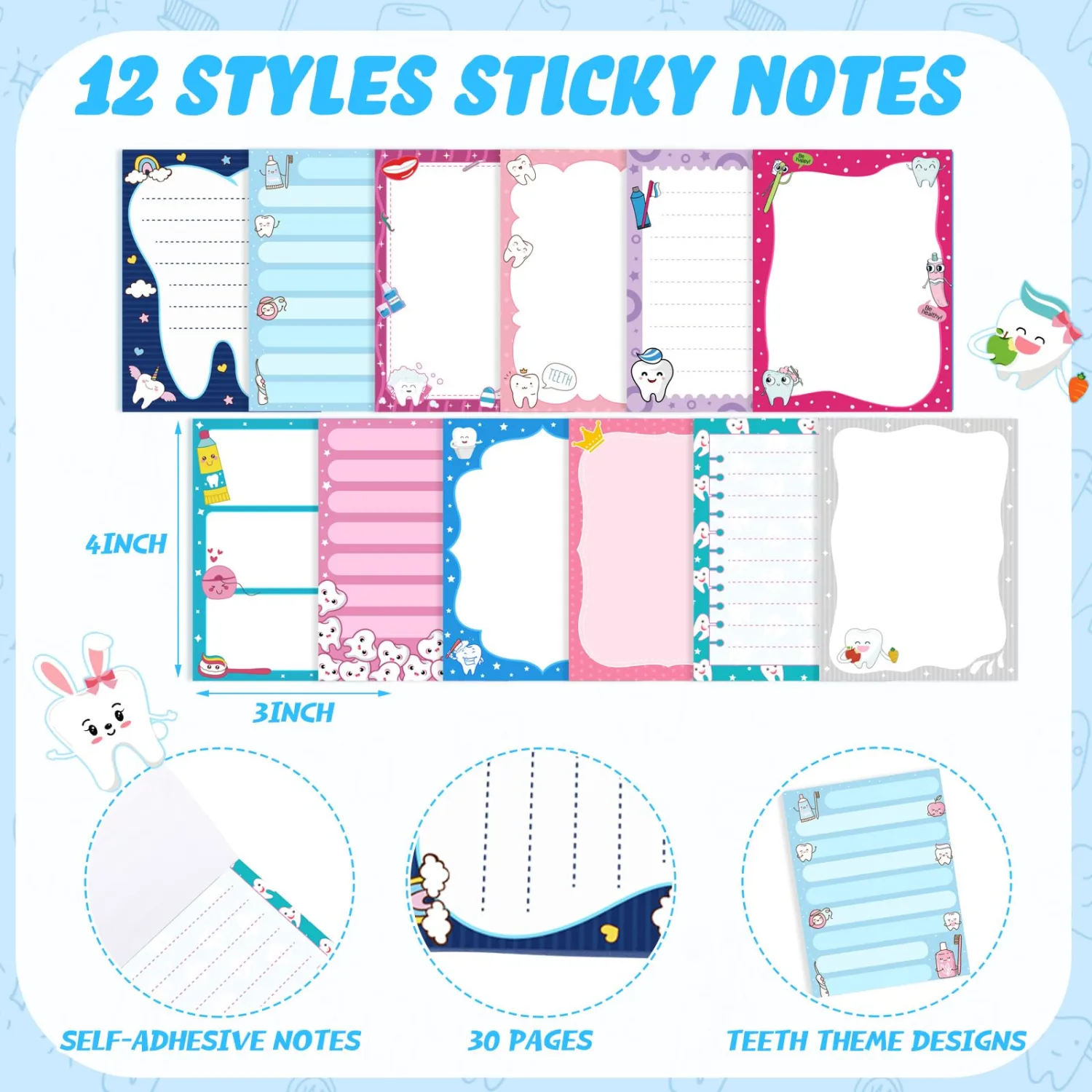 Chiisong 12 Pcs Dental Gifts Dentist Sticky Notes Funny Tooth Notepads