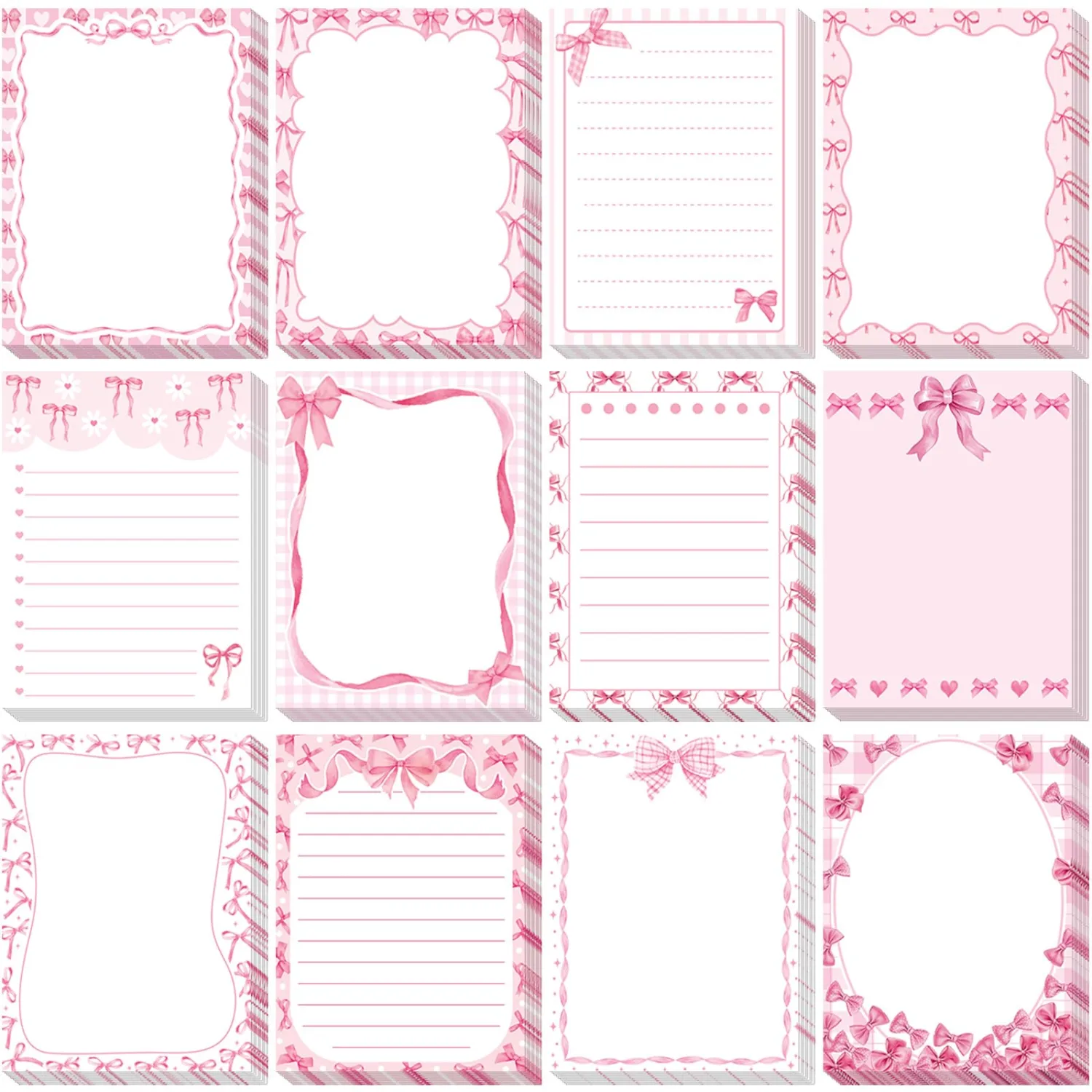 Chiisong 12 Pcs Pink Bow Sticky Notes Cute Coquette Bowknot Notepad