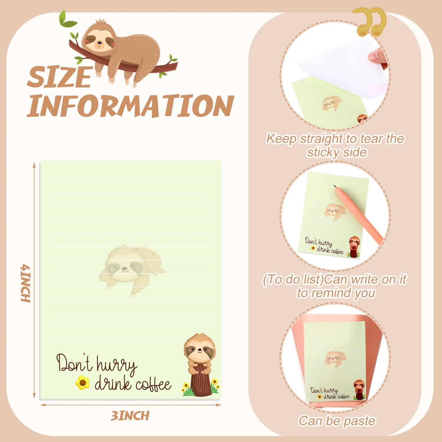 Chiisong 12 Pcs Sloth Sticky Notes Cute Cartoon Sloth Gifts