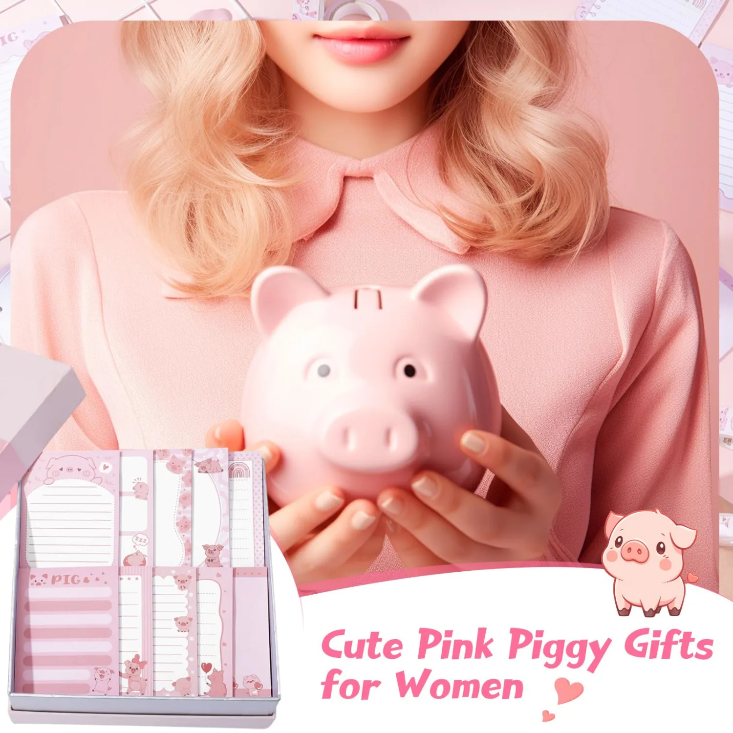 Chiisong 12 Pcs Piggy Sticky Notes 3x4 Inch Cute Self Stick Notepads
