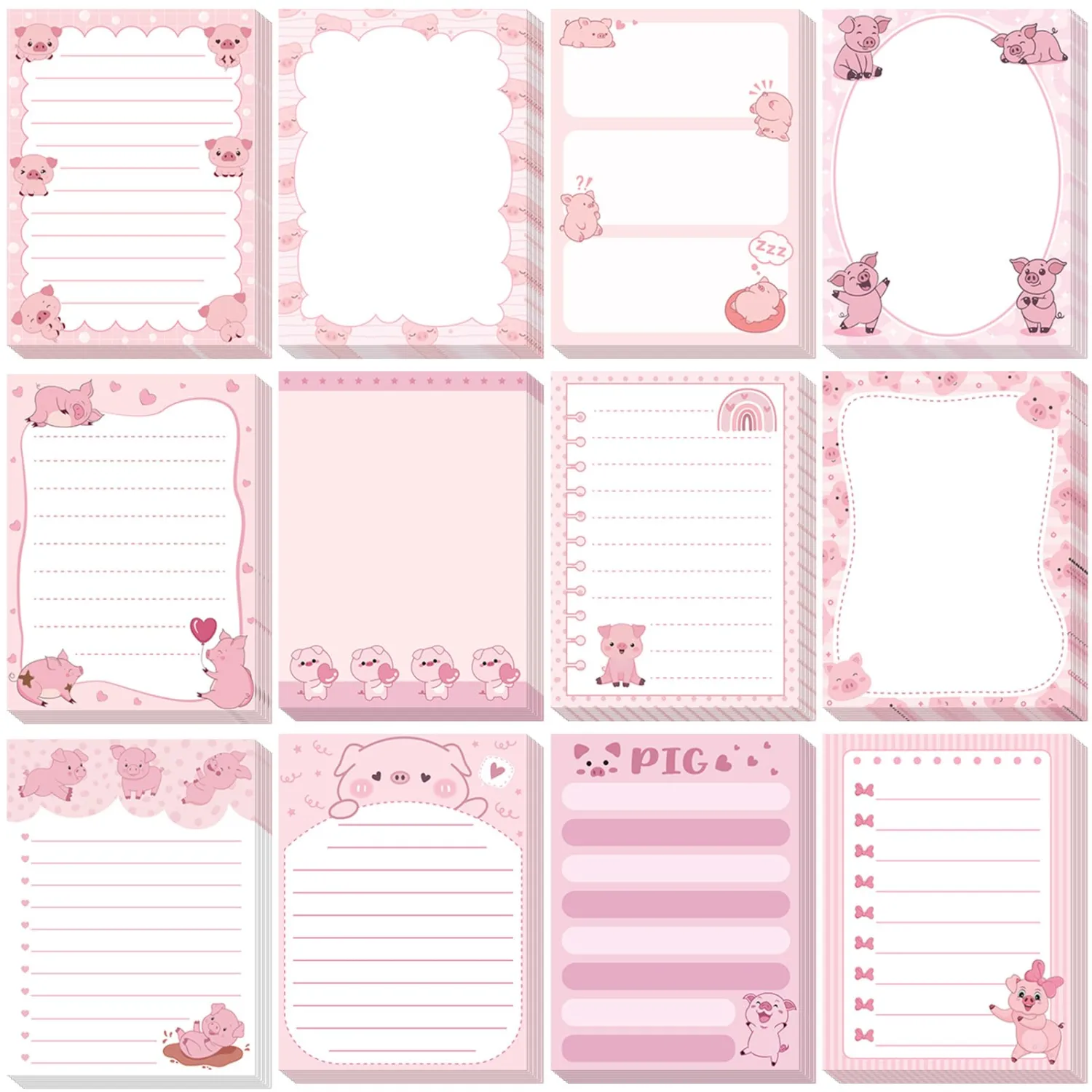Chiisong 12 Pcs Piggy Sticky Notes 3x4 Inch Cute Self Stick Notepads