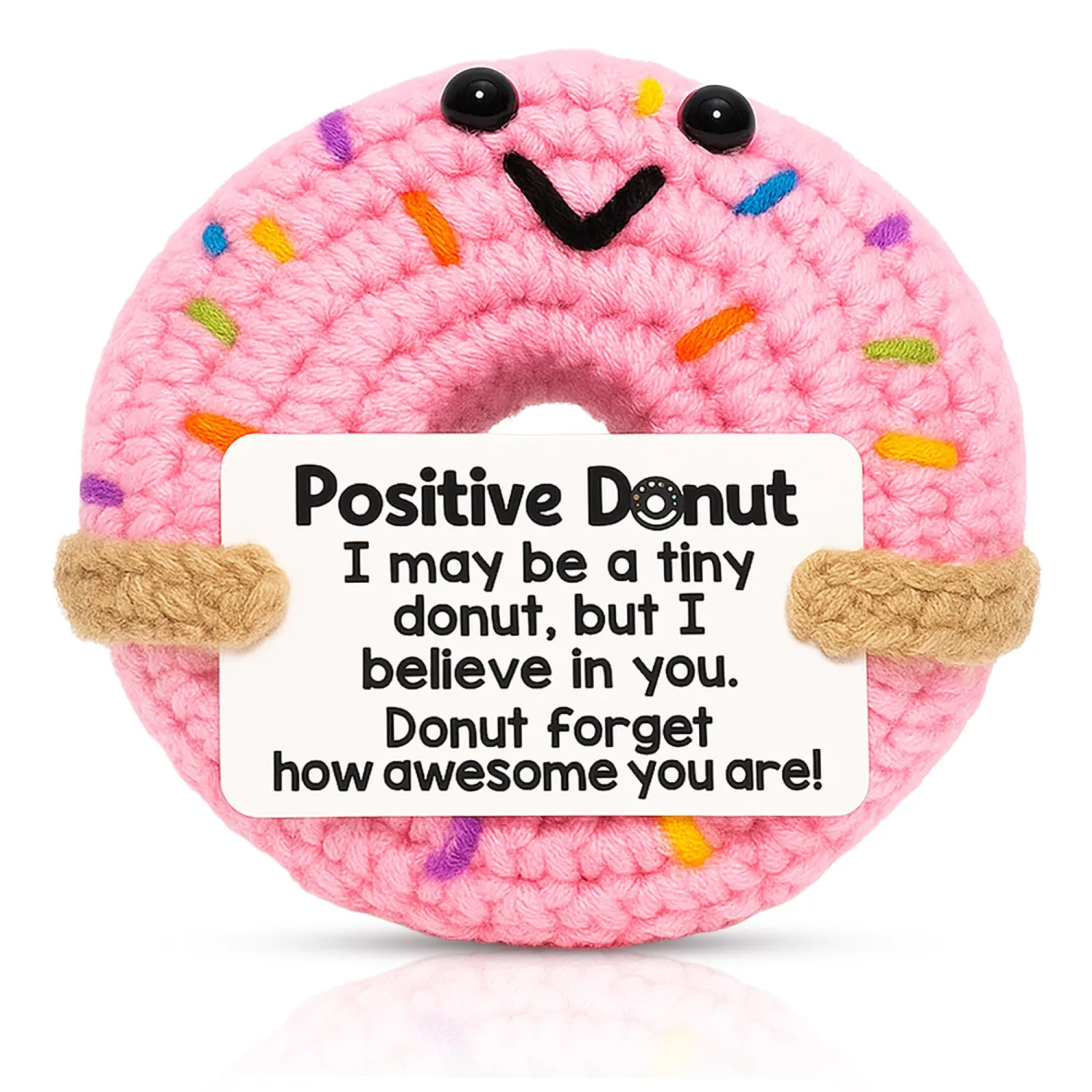 Positive Donut - Handmade Emotional Support Crochet Desk Decor Gifts for Coworker, Friends Family