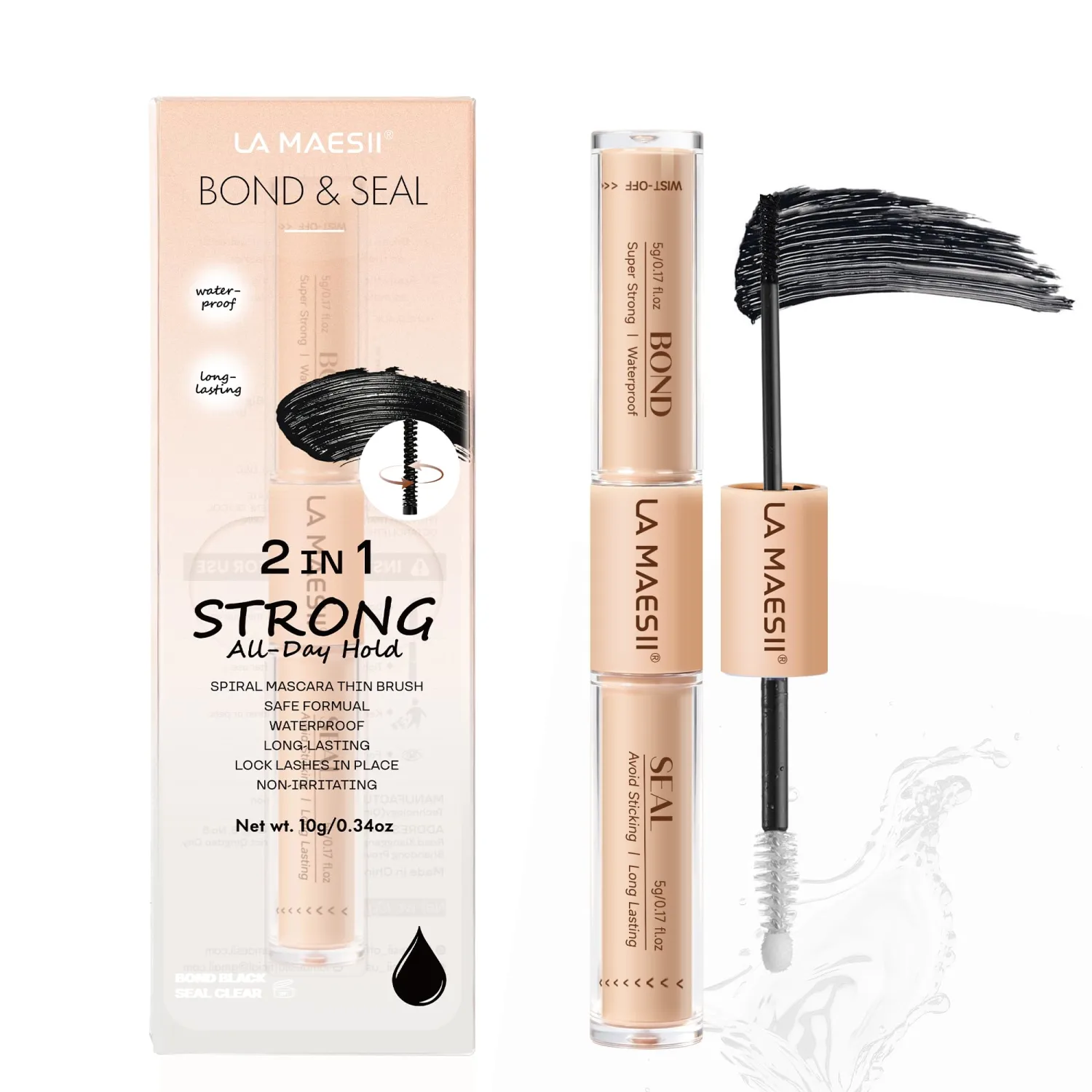 LA MAESII Lash Cluster Glue,2 in 1 Bond and Seal Waterproof,Black Lash Glue