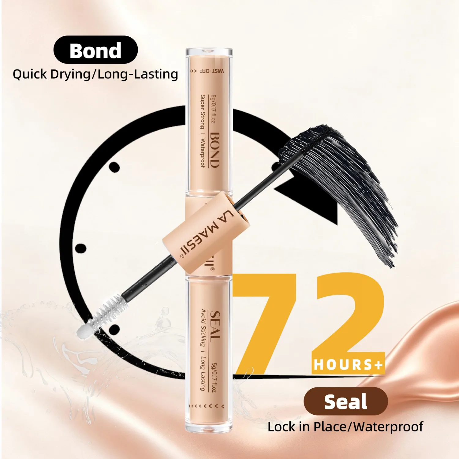 LA MAESII Lash Cluster Glue,2 in 1 Bond and Seal Waterproof,Black Lash Glue