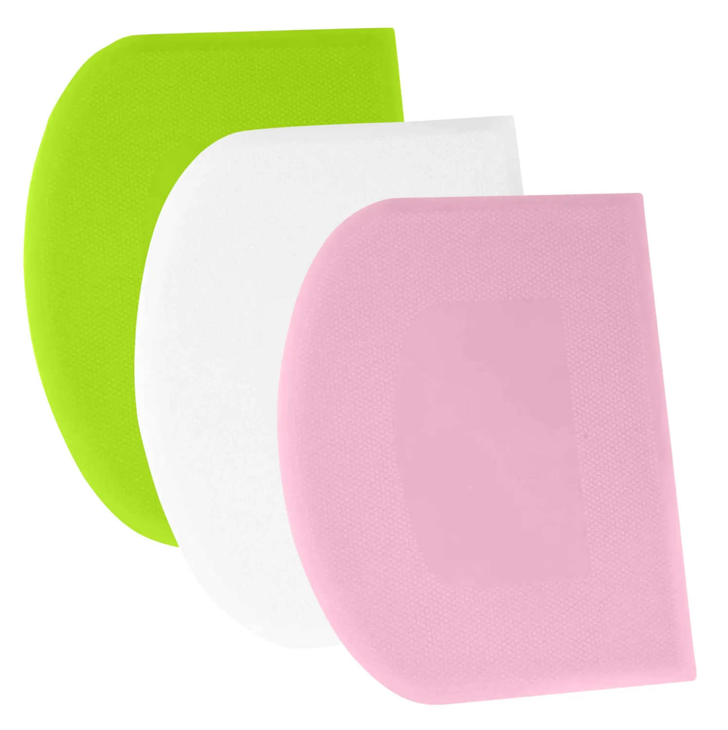 SURDOCA Dough Scraper Bench Scraper - 3P 8.3x5.5" Plastic Flexible Bowl Scraper, Sharp Edge & Angles Cake Scraper. Non-Slip Bakeware Decorating Tools Sculpting & Modeling Tools - Pink+White+Green