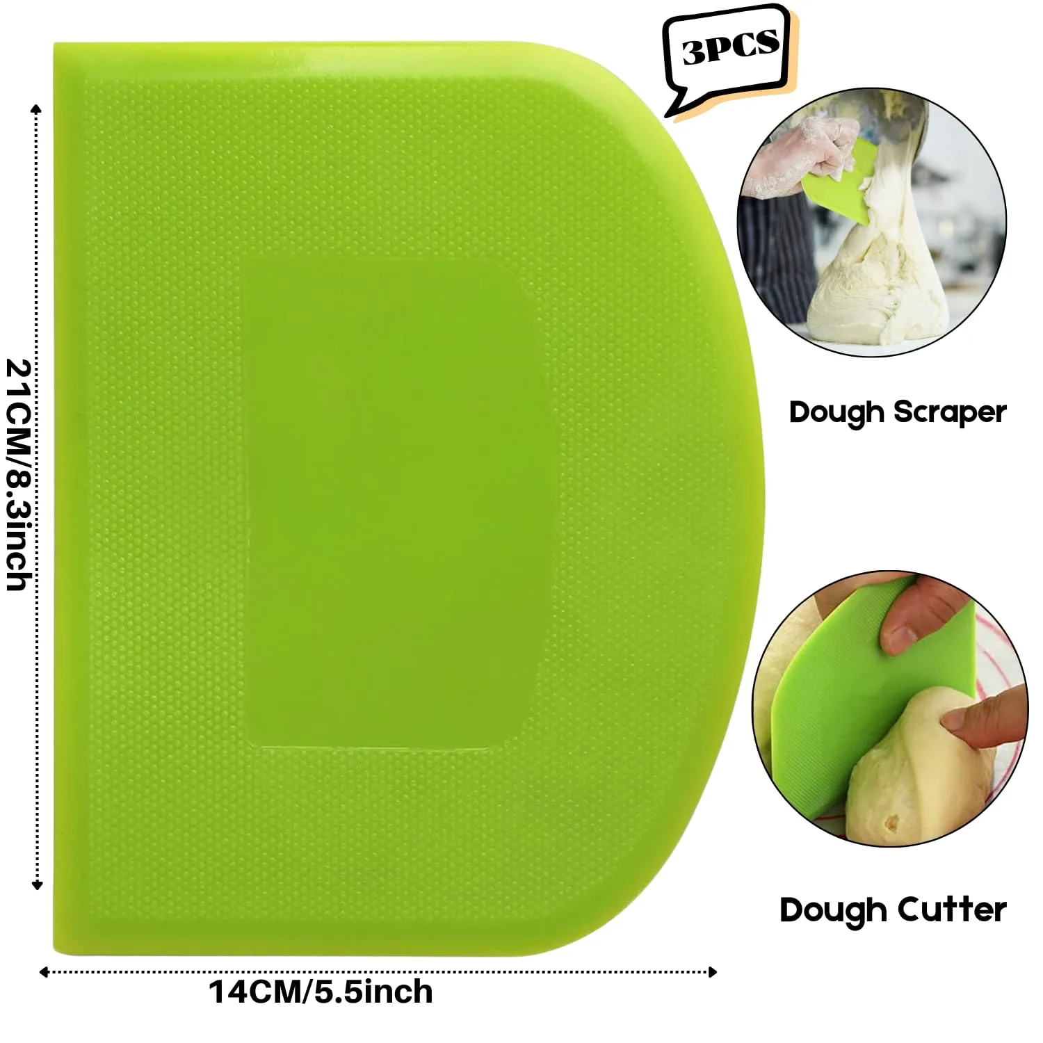 SURDOCA Dough Scraper Bench Scraper - 3P 8.3x5.5" Plastic Flexible Bowl Scraper, Sharp Edge & Angles Cake Scraper. Non-Slip Bakeware Decorating Tools Sculpting & Modeling Tools - Pink+White+Green