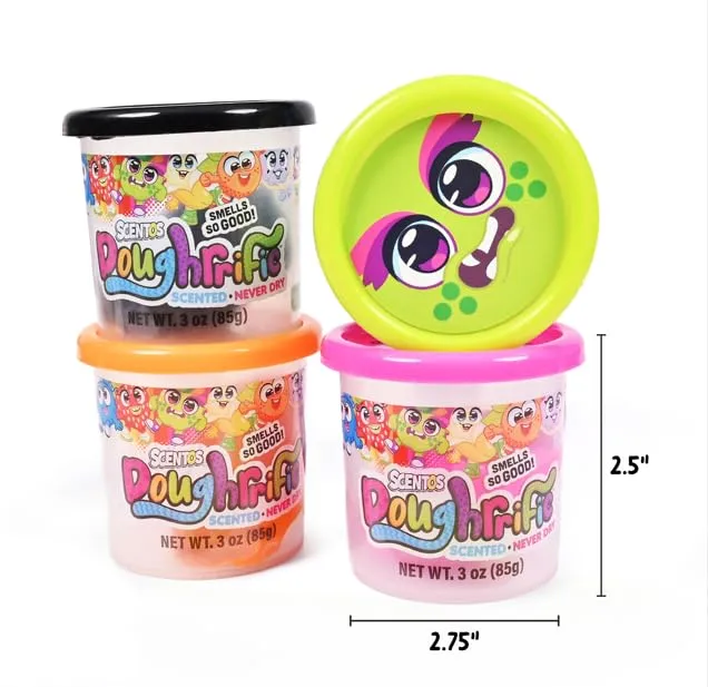 Scentos Doughrrific Scented 4in1 Modelling Dough, 4 neon Colors, 3 oz Cans
