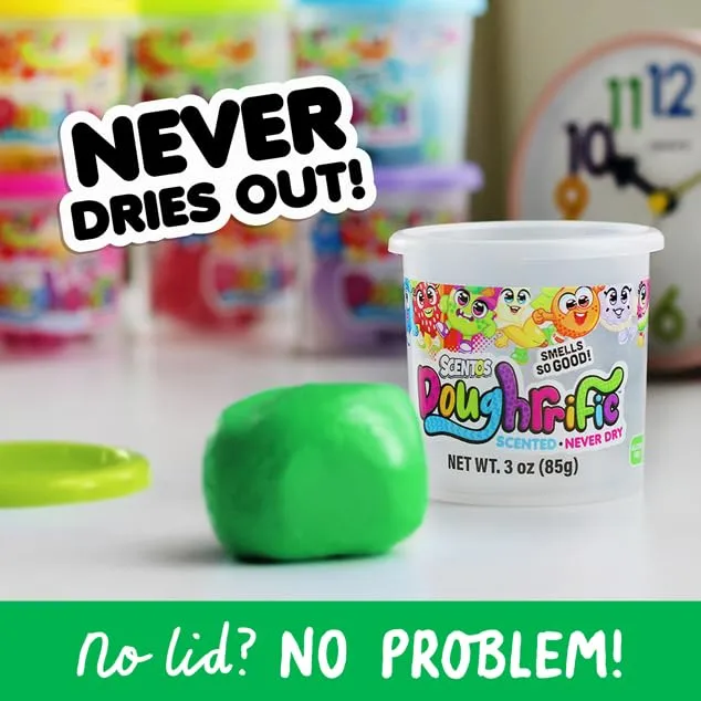 Scentos Doughrrific Scented 4in1 Modelling Dough, 4 neon Colors, 3 oz Cans