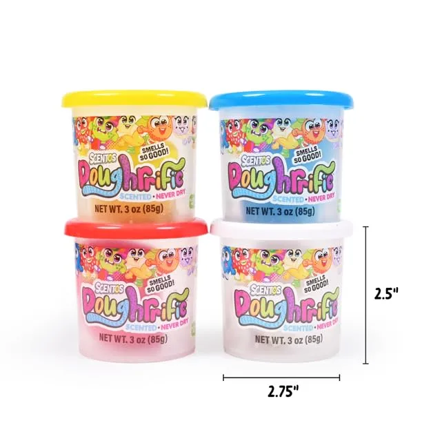 Scentos Doughrrific Scented 4in1 Modelling Dough, 4 Bold Colors, 3 oz Cans