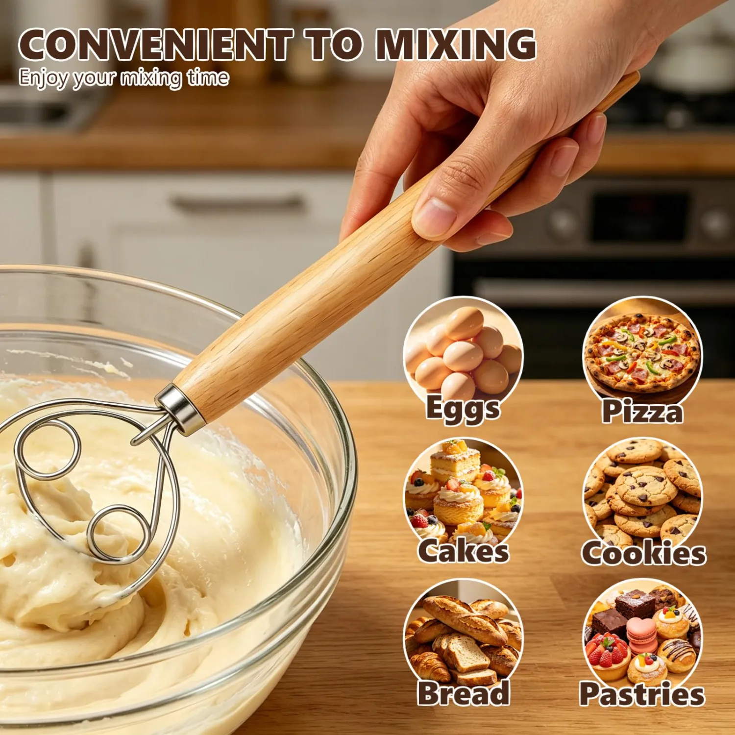 13-Inch Danish Dough Whisk Set, Sourdough Tools for Bread Making
