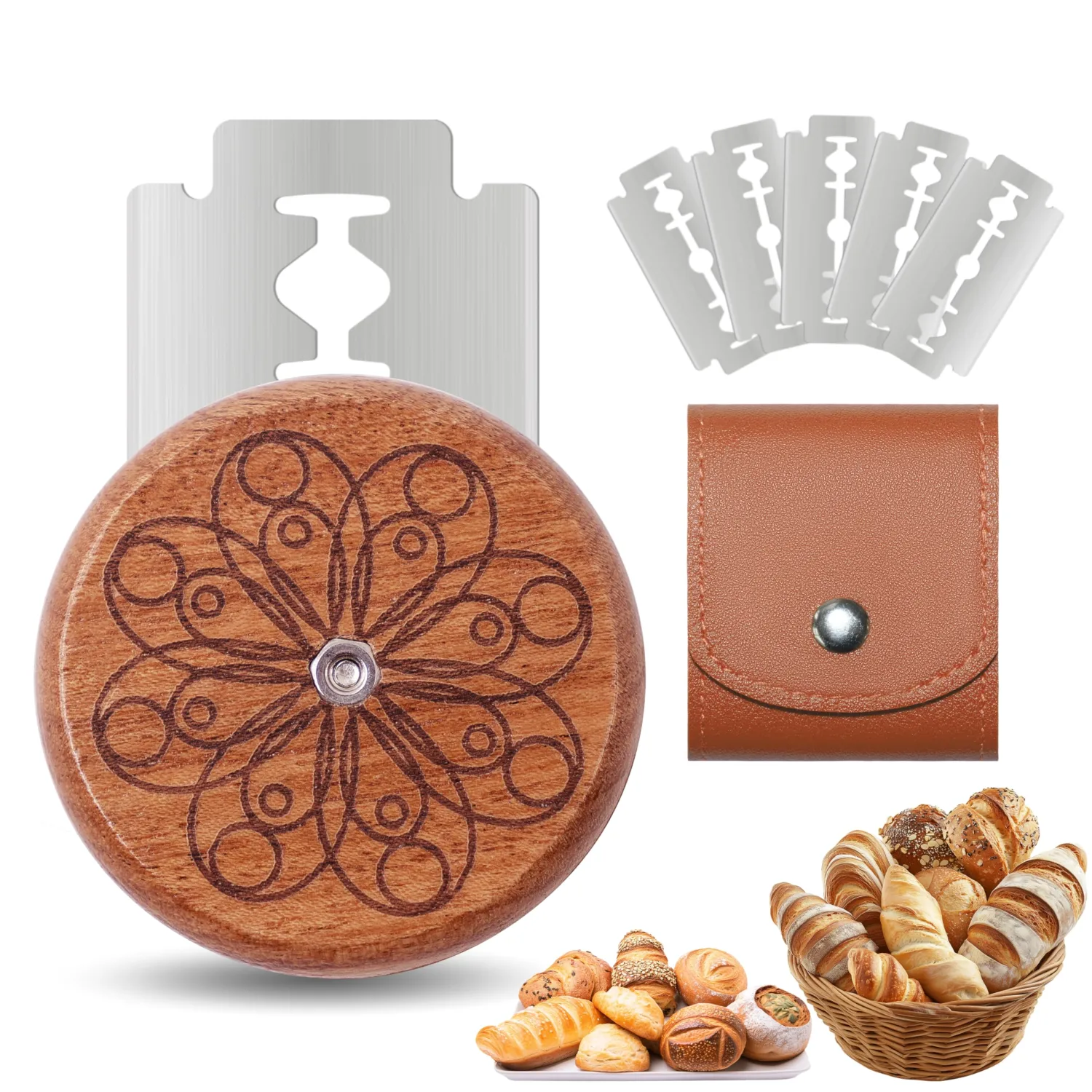 UFO Bread Lame Sourdough Scoring Tool Bread Scorer,Circle-brown
