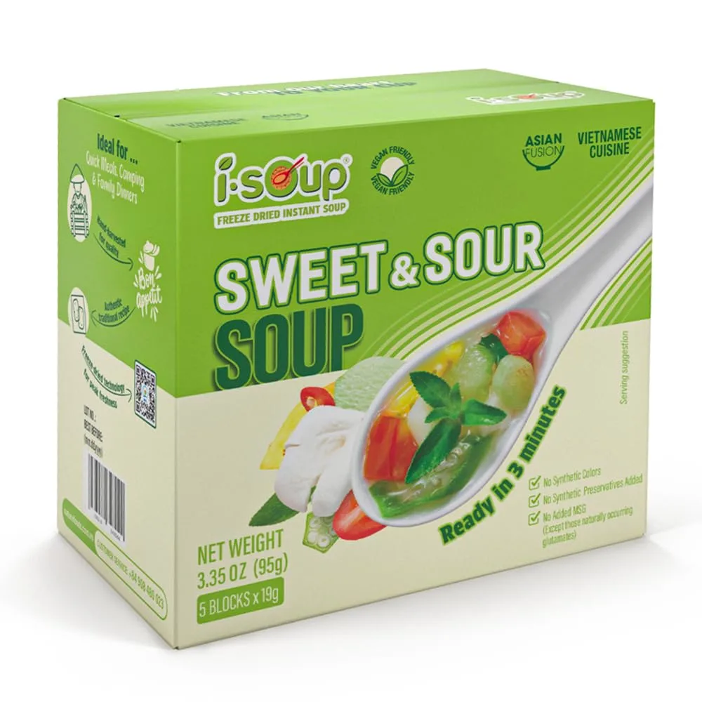 NFC, ISOUP Sweet & Sour Freeze-Dried Soup, 3.35oz (Pack of 5)