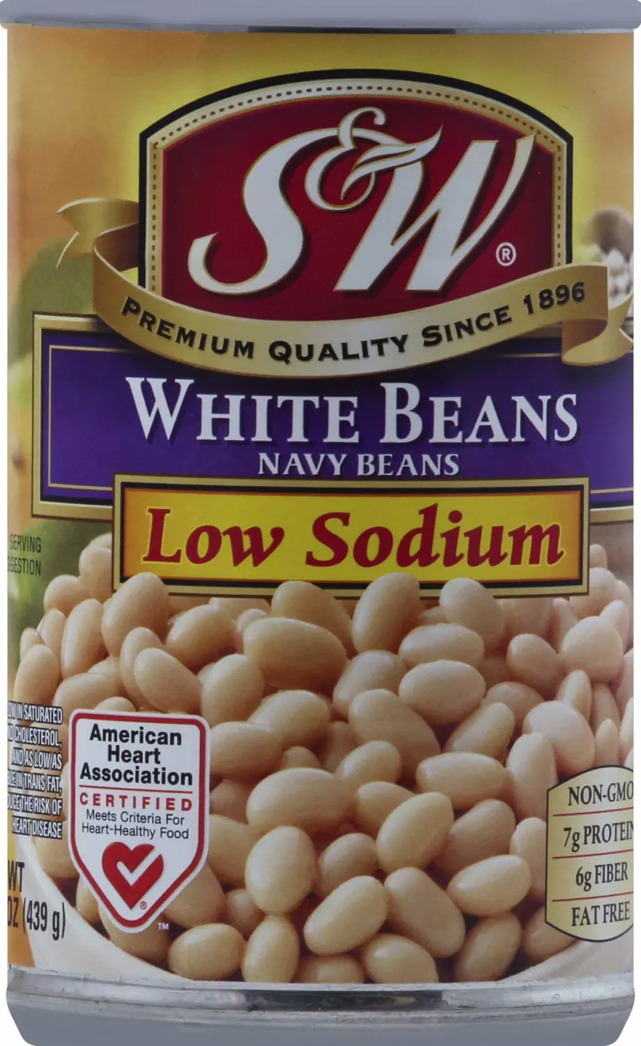 S&W Premium 50% Less Sodium White Beans, 15 Ounce