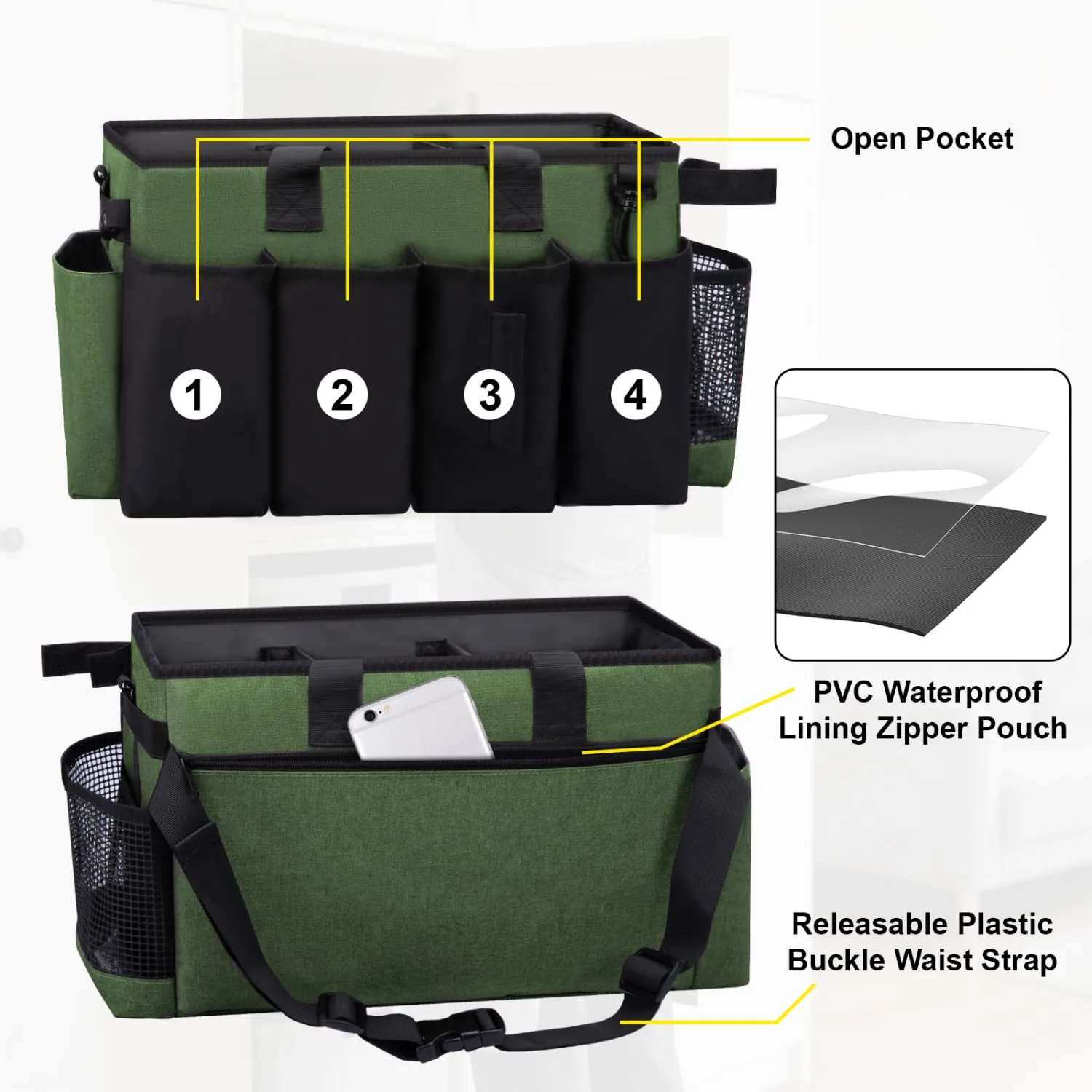 Wearable Large Cleaning Caddy Bag for Housekeepers (Green)