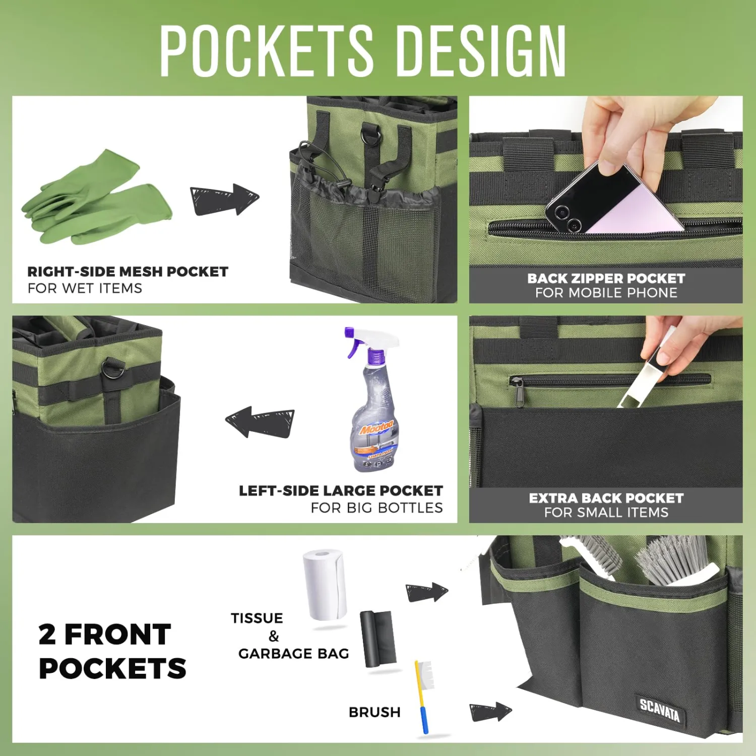 SCAVATA Compact Wearable Cleaning Caddy with Handle & Shoulder Straps