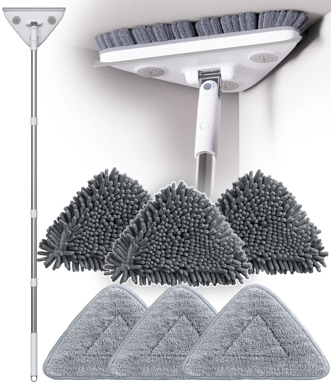 Wall Cleaner Mop with Long Handle, Dust Mop with 6 Reusable Pads