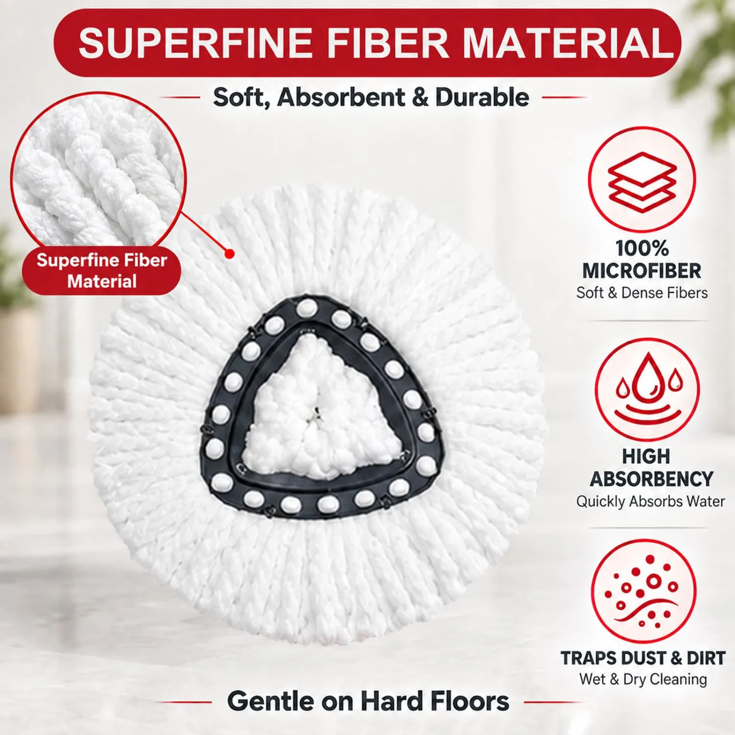 3Pcs Spin Mop Refills Compatible with Cedar,Machine Washable,Deep Cleaning