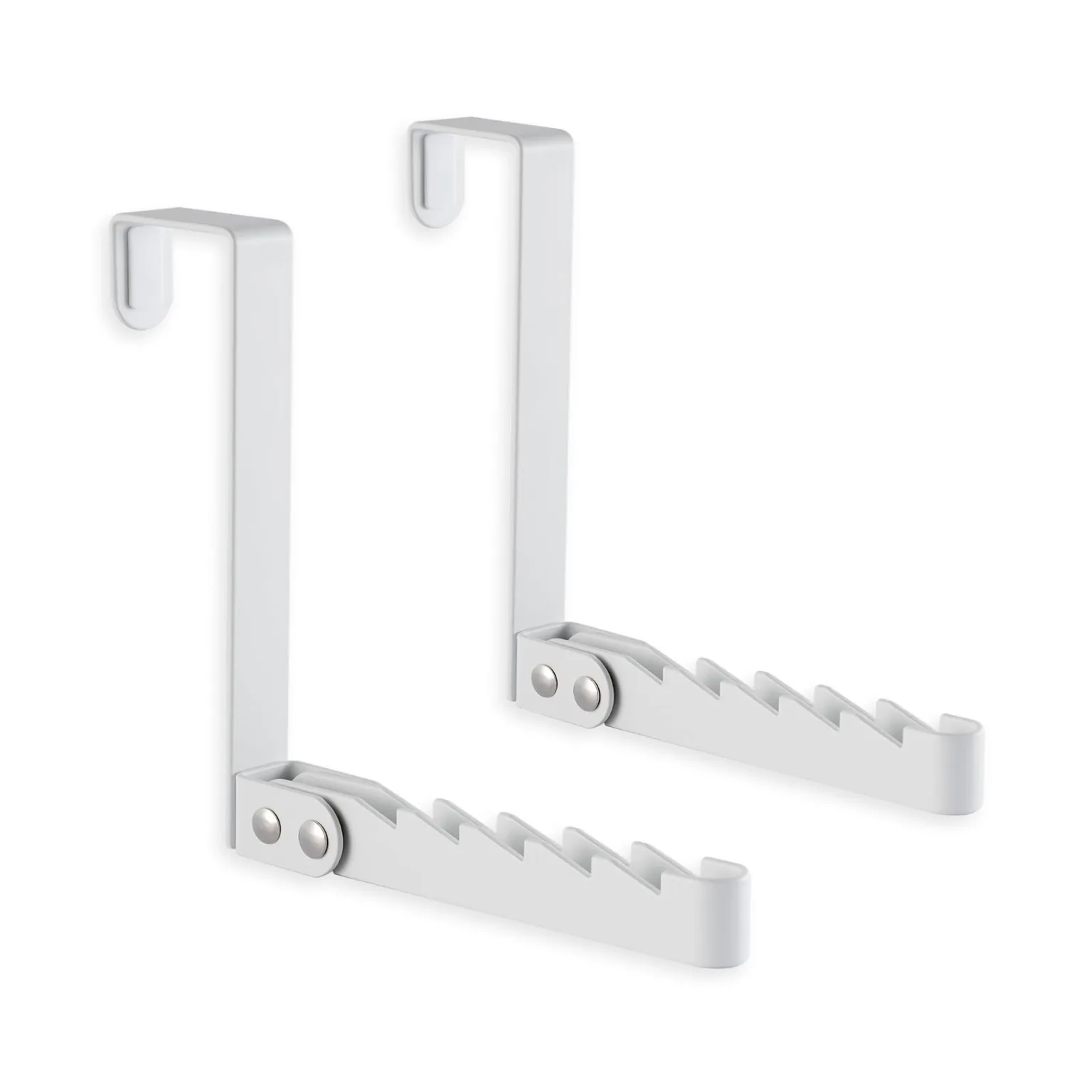 2 Pack Clothes Drying Rack, All Metal Over The Door Hooks, Thickness Adjustable, Collapsible, Space-Saving Hangers Organizer, Fit 1/2/5'' Doors (White)