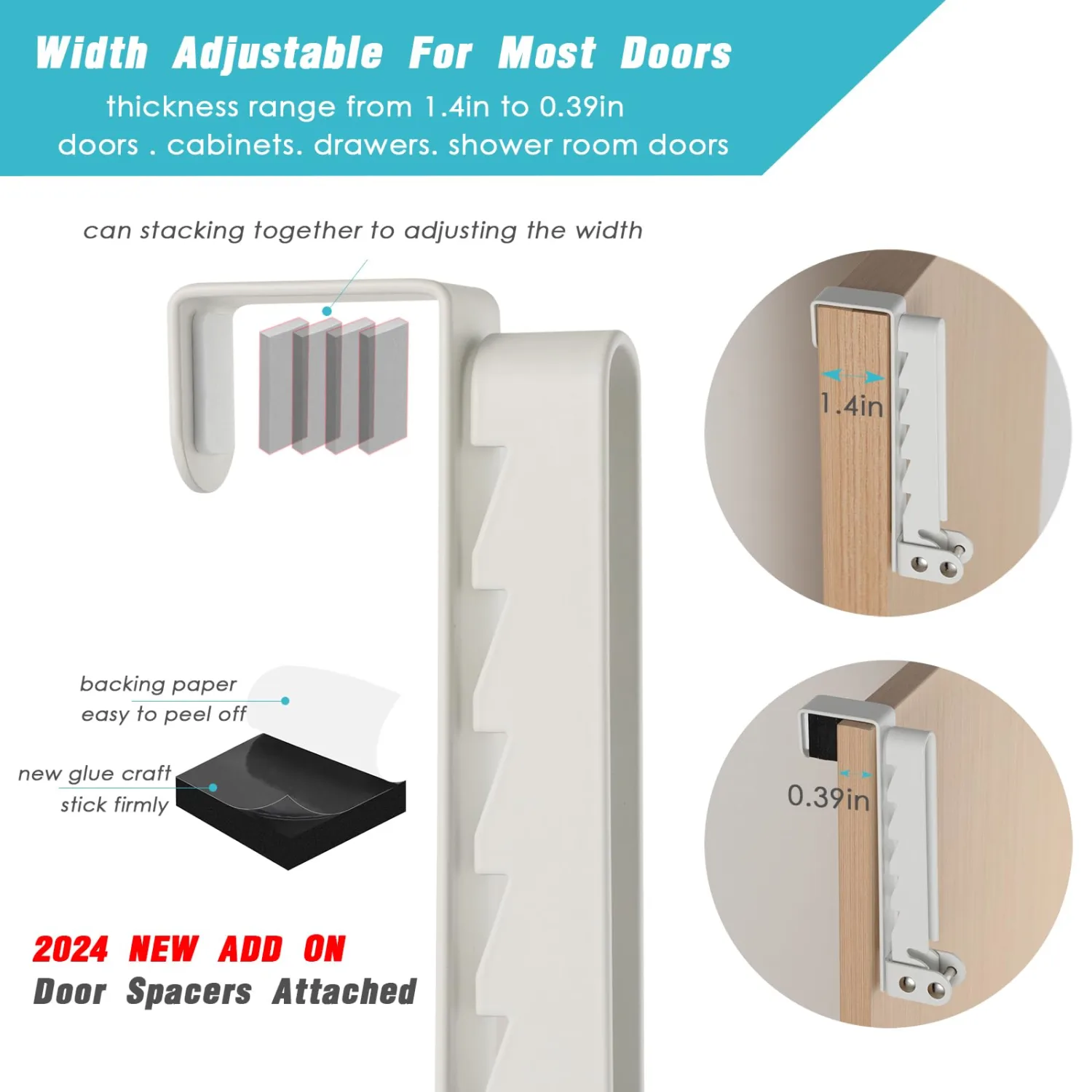 2 Pack Clothes Drying Rack, All Metal Over The Door Hooks, Thickness Adjustable, Collapsible, Space-Saving Hangers Organizer, Fit 1/2/5'' Doors (White)