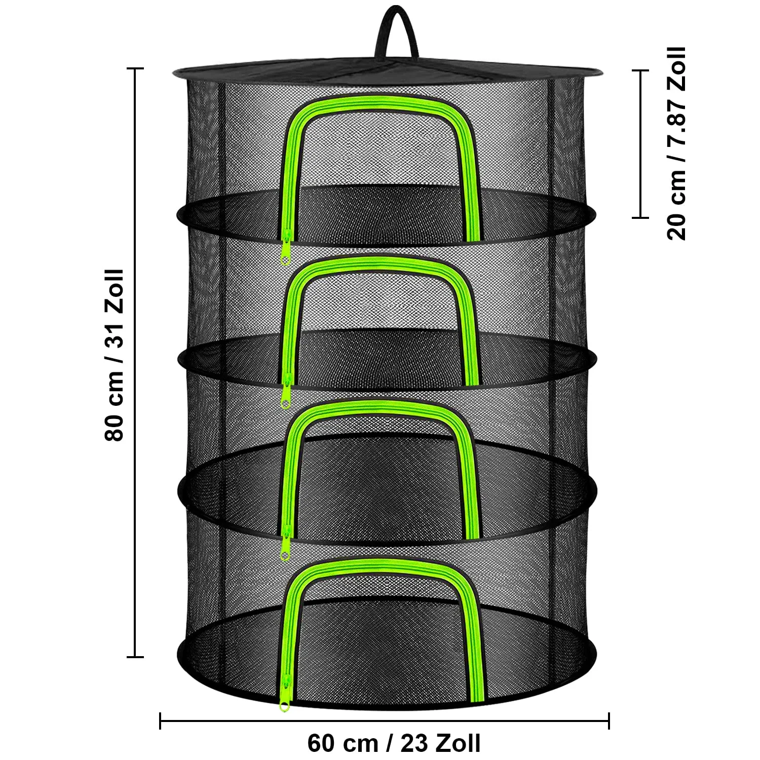 Coopache 4 Layer Herb Drying Rack Hanging Mesh Plant Dry Net Basket for Herbs Plants Flower Vegetables Spices Fish Food with Green Zippers