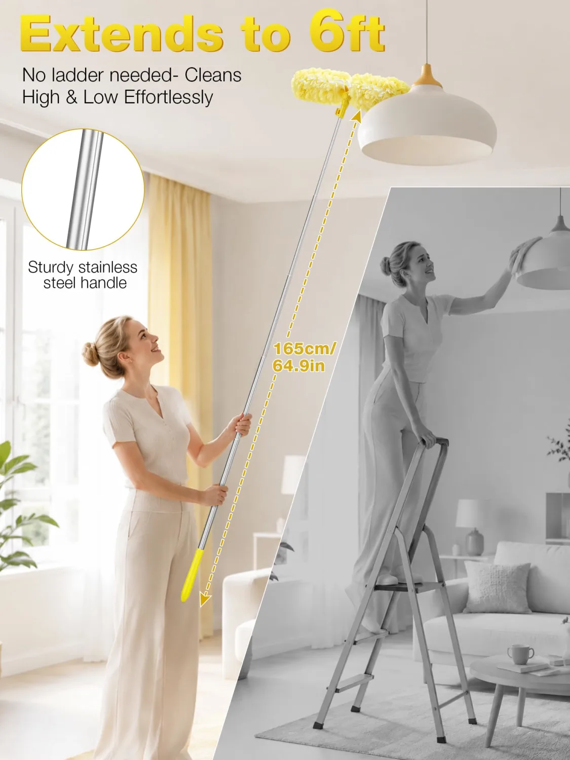 6ft Extended Handle Duster with 6 Refills for Swiffer Dusters
