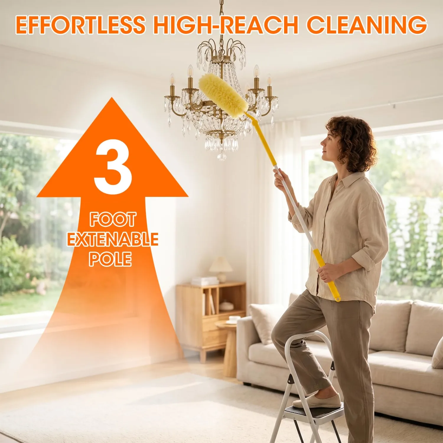 30 Count Heavy Duty Duster Refills for Swiffer,1 Short Handle+3 FT Extendable Handle,Multisurface 360 Dusters kit，Microfibre Dusters for Cleaning Home,Ceiling Fans, Blinds, Corners (30, Yellow)