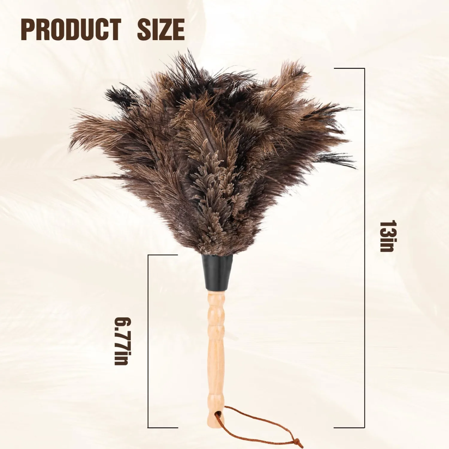 Ostrich Feather Dusters with Wood Handle，Reusable Feather Duster, Ostrich Feather Dusters for Cleaning, Home, Office, Car(Length13”,2pcs)