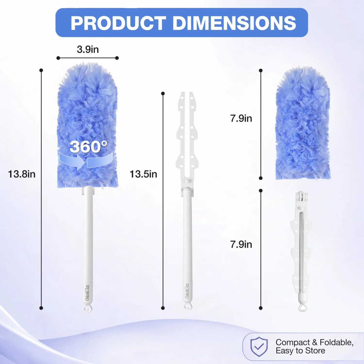 OskokClean Duster Refills Kit with 13" Handle, 10 Count, Blue