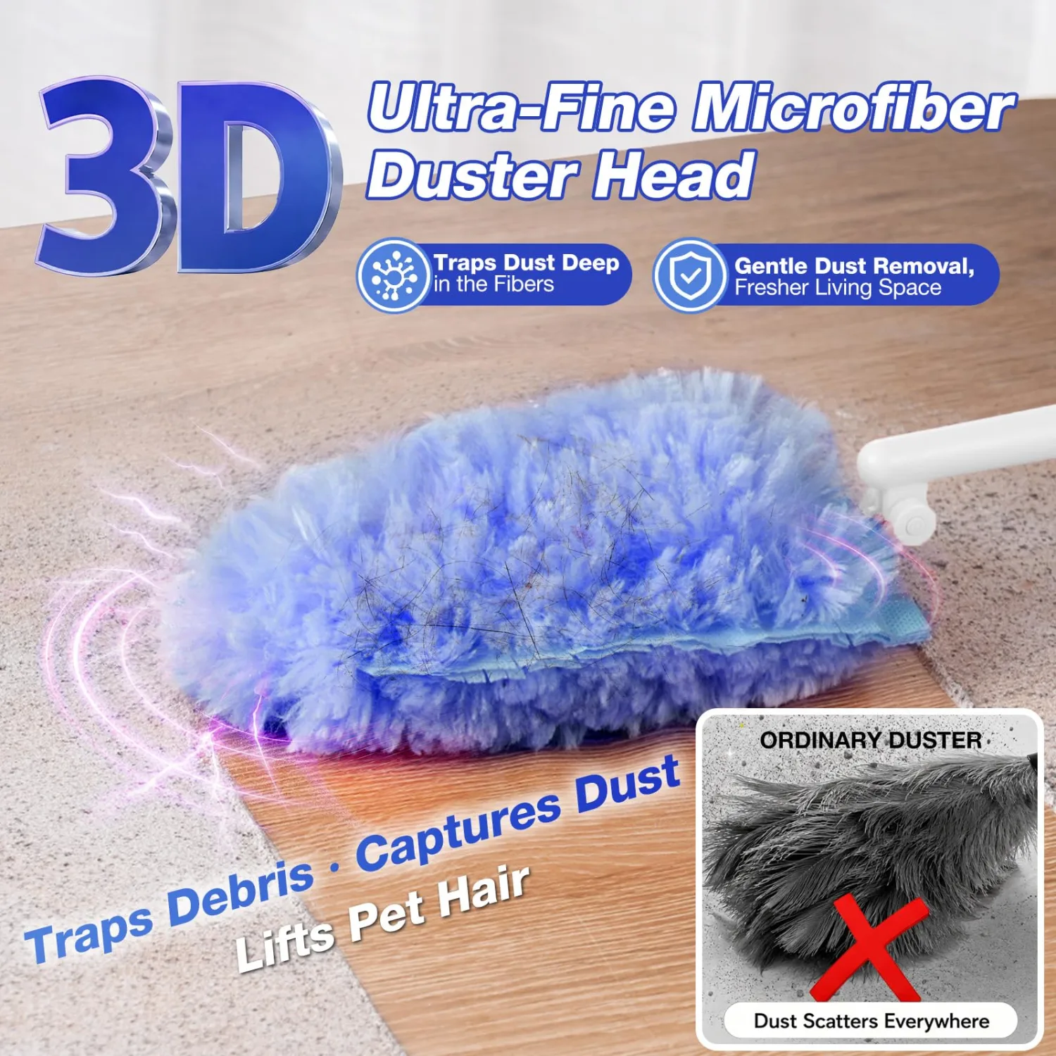 OskokClean Duster Refills Kit with 13" Handle, 10 Count, Blue