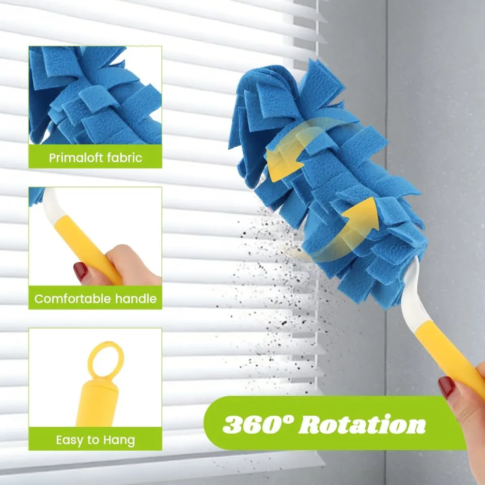Reusable Duster Refills, 5 Pack 360° Cleaning Pads, Washable Duster Pads with 1 Handle, Compatible with Standard & Extendable Poles, Fleece Dusters for Wet & Dry Cleaning