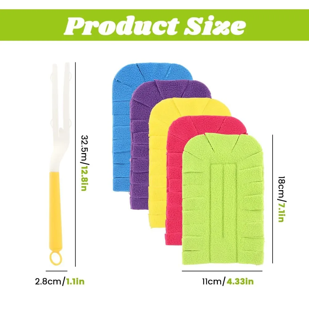 Reusable Duster Refills, 5 Pack 360° Cleaning Pads, Washable Duster Pads with 1 Handle, Compatible with Standard & Extendable Poles, Fleece Dusters for Wet & Dry Cleaning