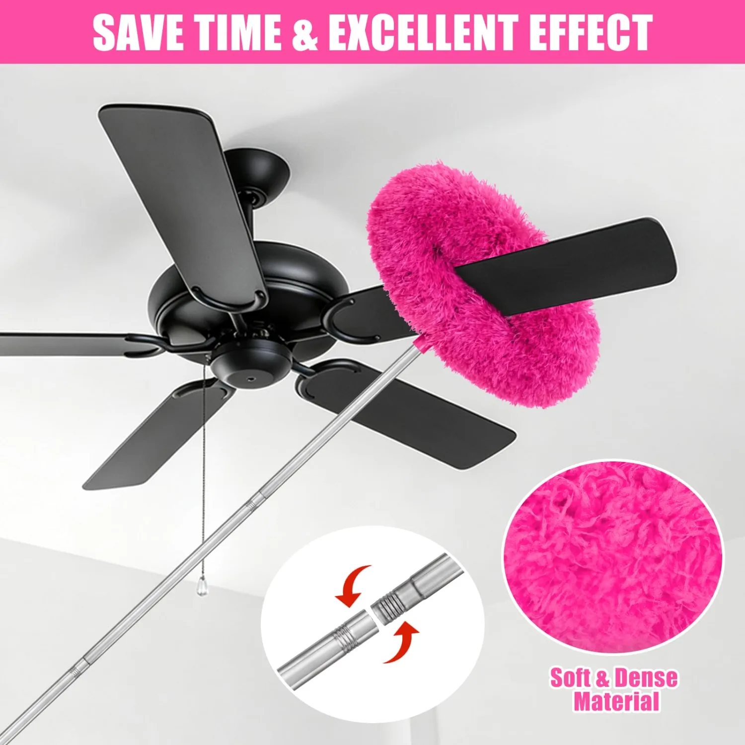 29pcs Microfiber Duster Kit with 100" Extension Pole & Bag, Pink
