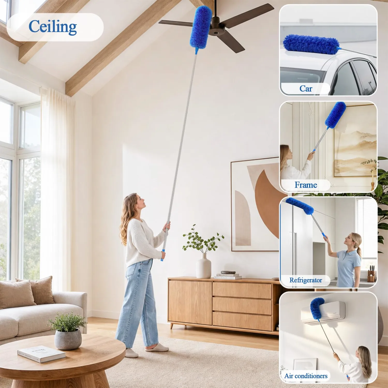Cobweb Duster with Extension Pole Dusters for Cleaning with 2 Duster Heads