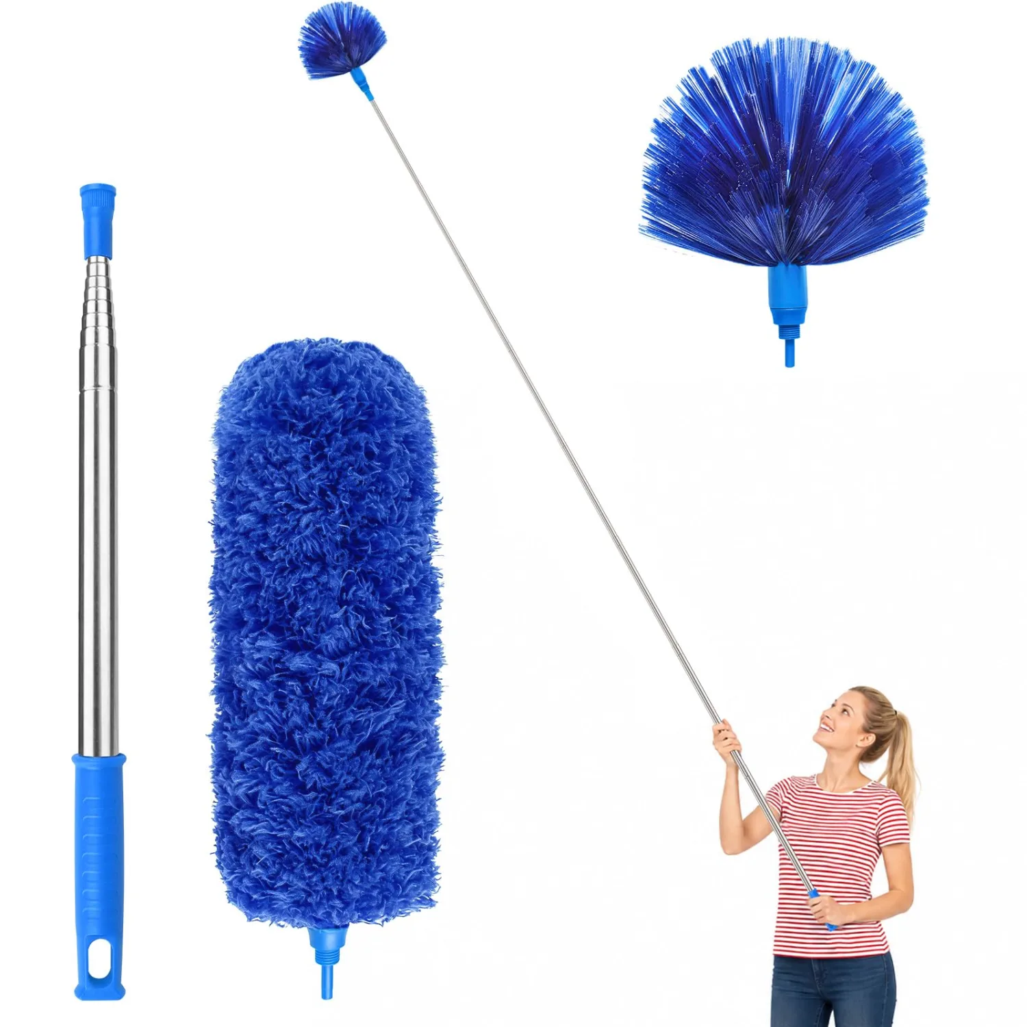 Cobweb Duster with Extension Pole Dusters for Cleaning with 2 Duster Heads