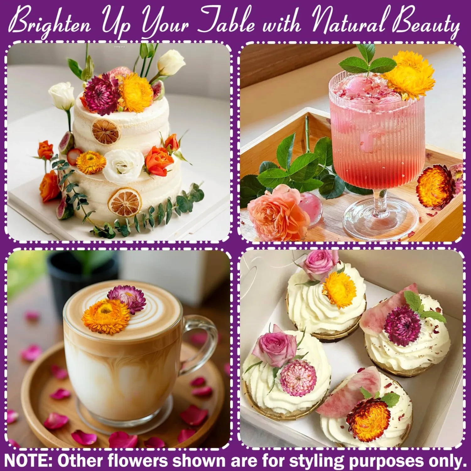Edible Mixed Color Dried Flowers, 70 Pcs Food Grade Edible Flowers