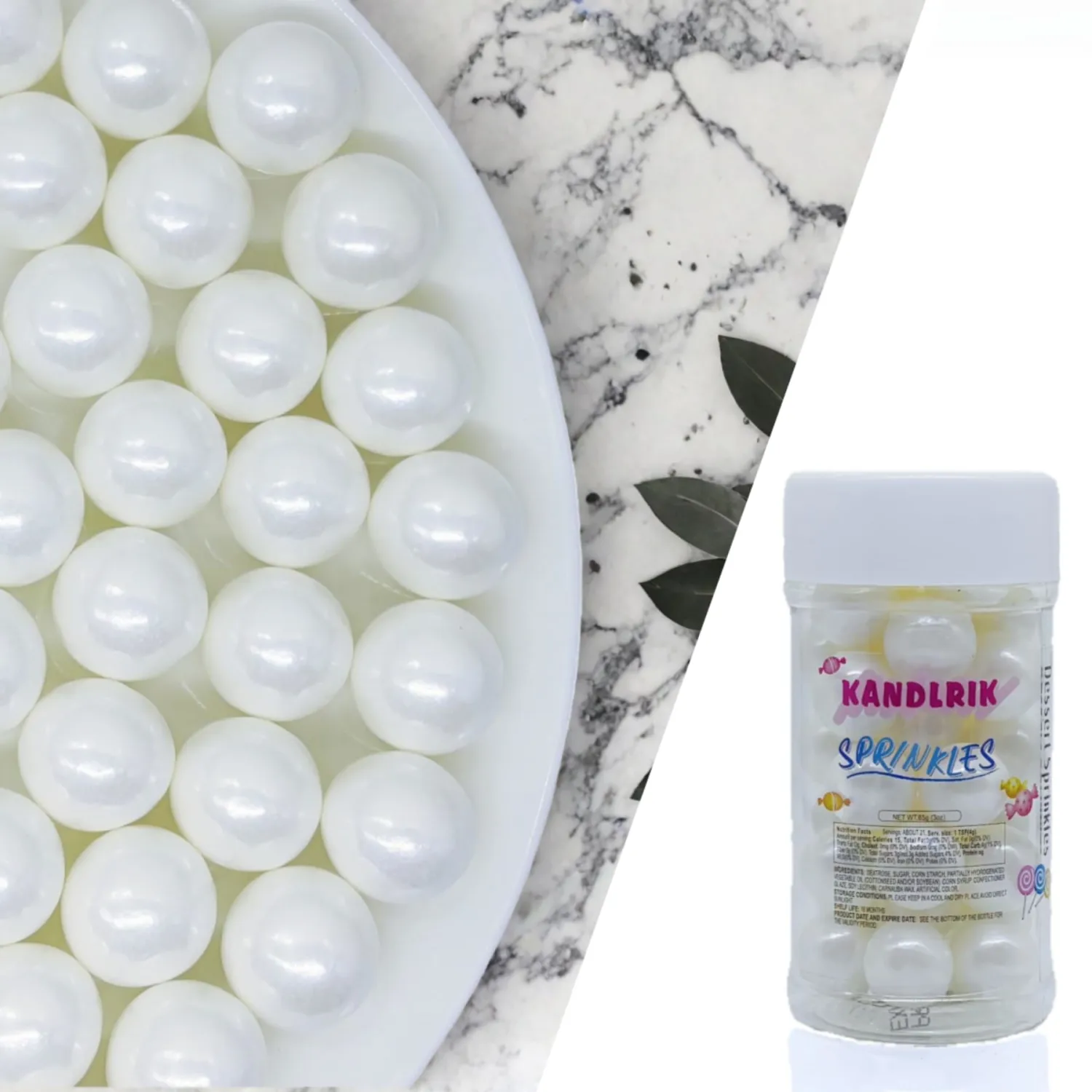 14mm Edible White Pearl Sugar Sprinkles Candy Mini Pearls Cake Decorations Cupcake Toppers Cookie Decorating Perfect for Wedding Party Valentine Halloween Christmas Supplies 3OZ