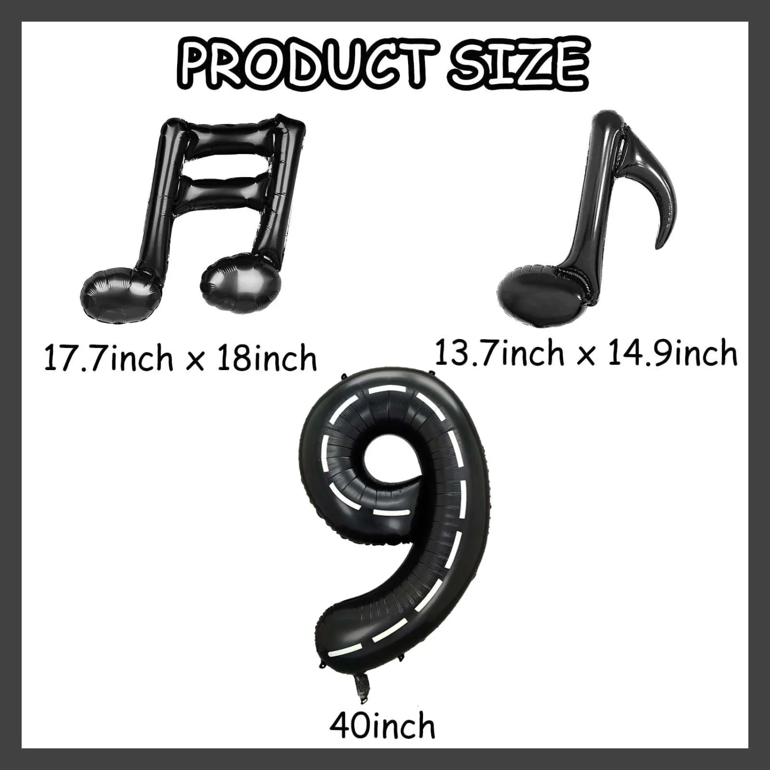 ZHENGYE Black 40 Inch Number 9 Balloon With 6 Pieces Music Note Balloons Mylar Number Balloon Theme Birthday Decorations Children's Baby Shower Wedding Decoration Supplies(Number 9)