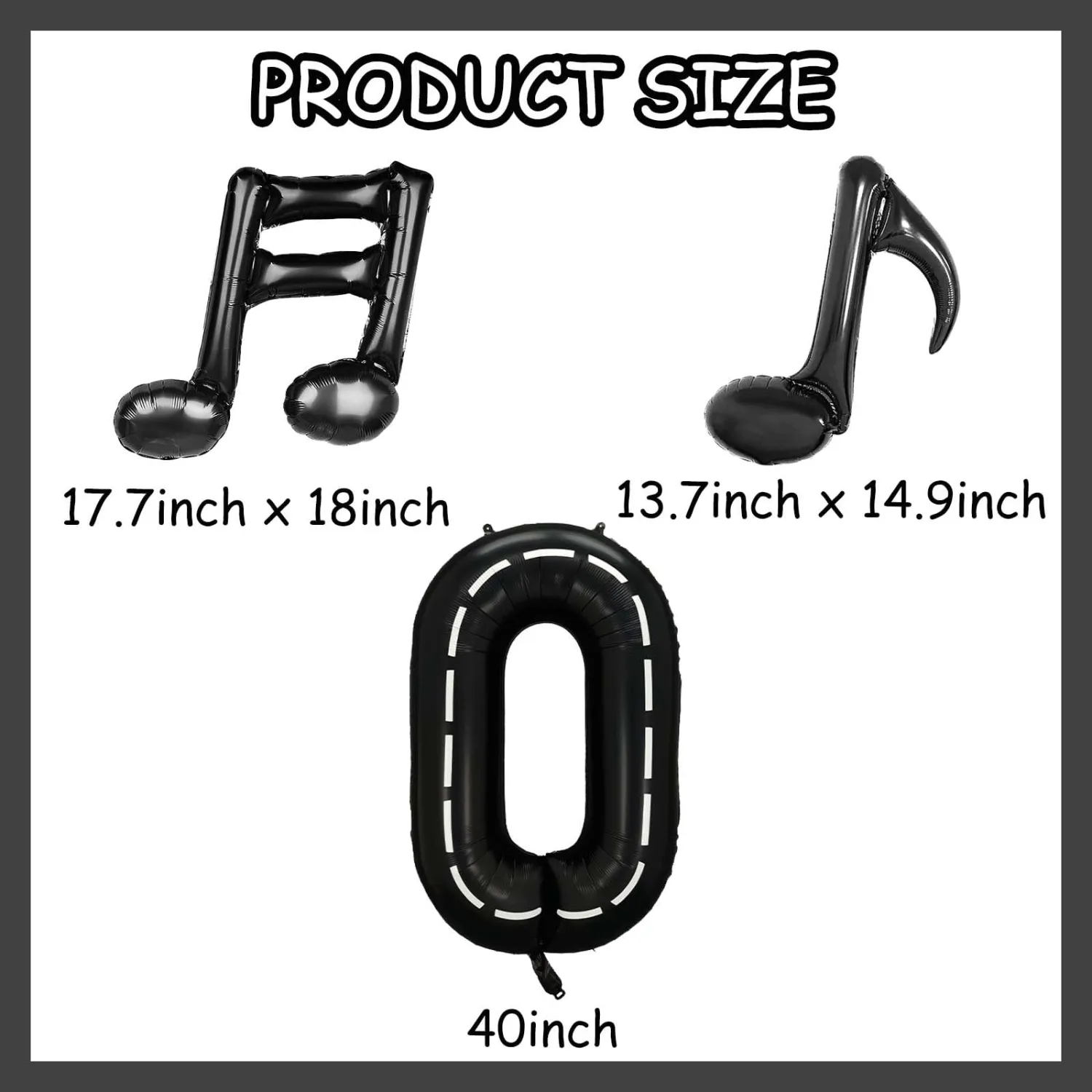 ZHENGYE Black 40 Inch Number 0 Balloon With 6 Pieces Music Note Balloons Mylar Number Balloon Theme Birthday Decorations Children's Baby Shower Wedding Decoration Supplies