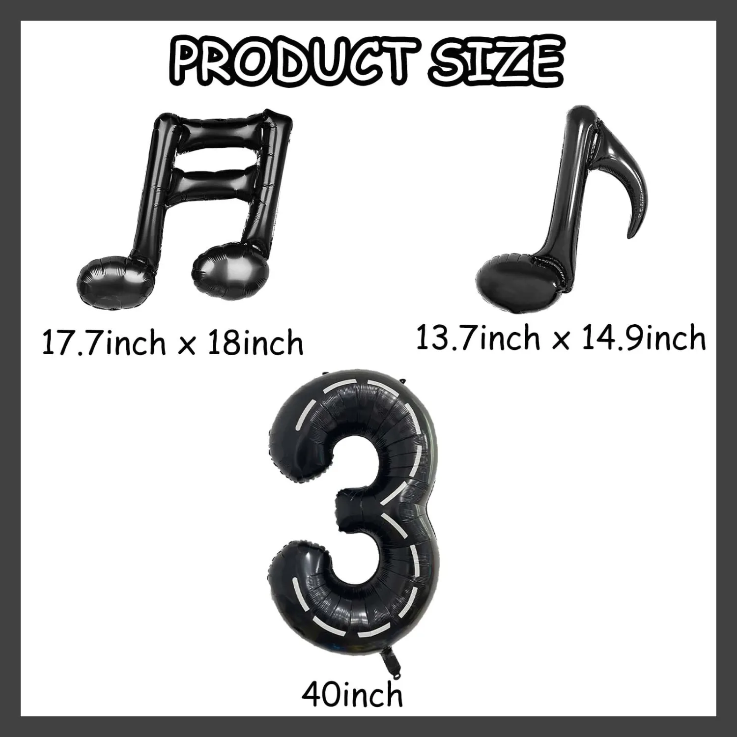 ZHENGYE Black 40 Inch Number 3 Balloon With 6 Pieces Music Note Balloons Mylar Number Balloon Theme Birthday Decorations Children's Baby Shower Wedding Decoration Supplies