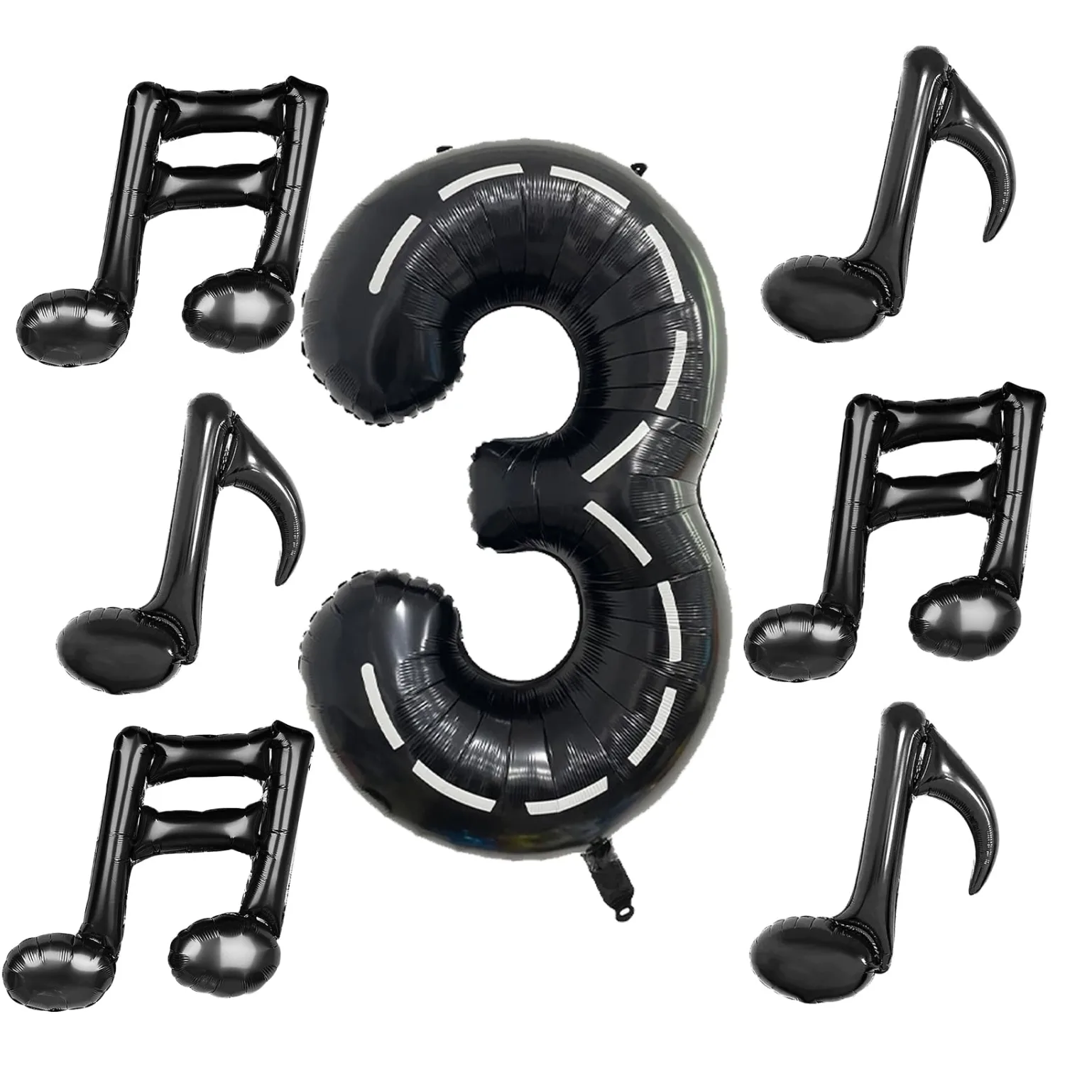 ZHENGYE Black 40 Inch Number 3 Balloon With 6 Pieces Music Note Balloons Mylar Number Balloon Theme Birthday Decorations Children's Baby Shower Wedding Decoration Supplies