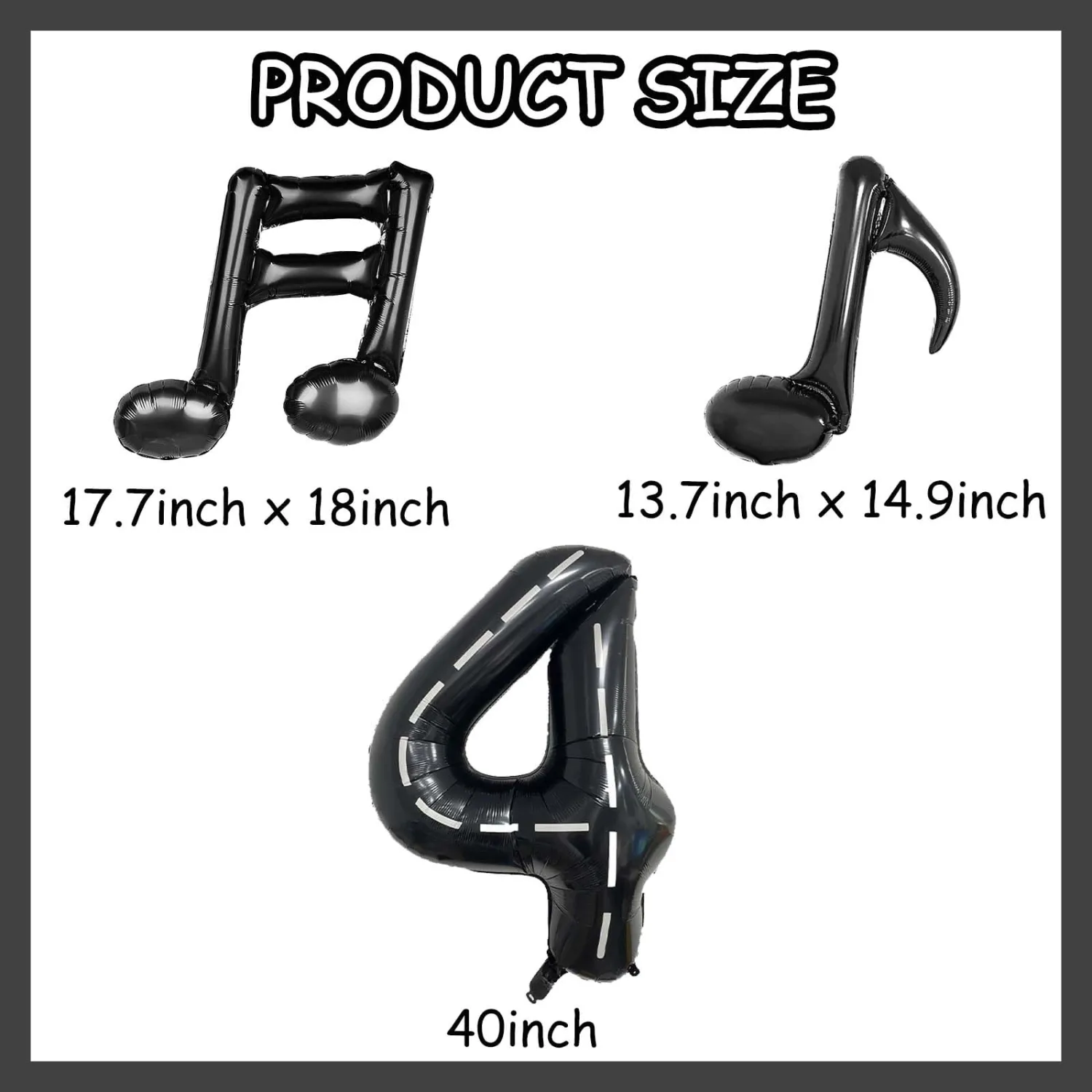 ZHENGYE Black 40 Inch Number 4 Balloon With 6 Pieces Music Note Balloons Mylar Number Balloon Theme Birthday Decorations Children's Baby Shower Wedding Decoration Supplies