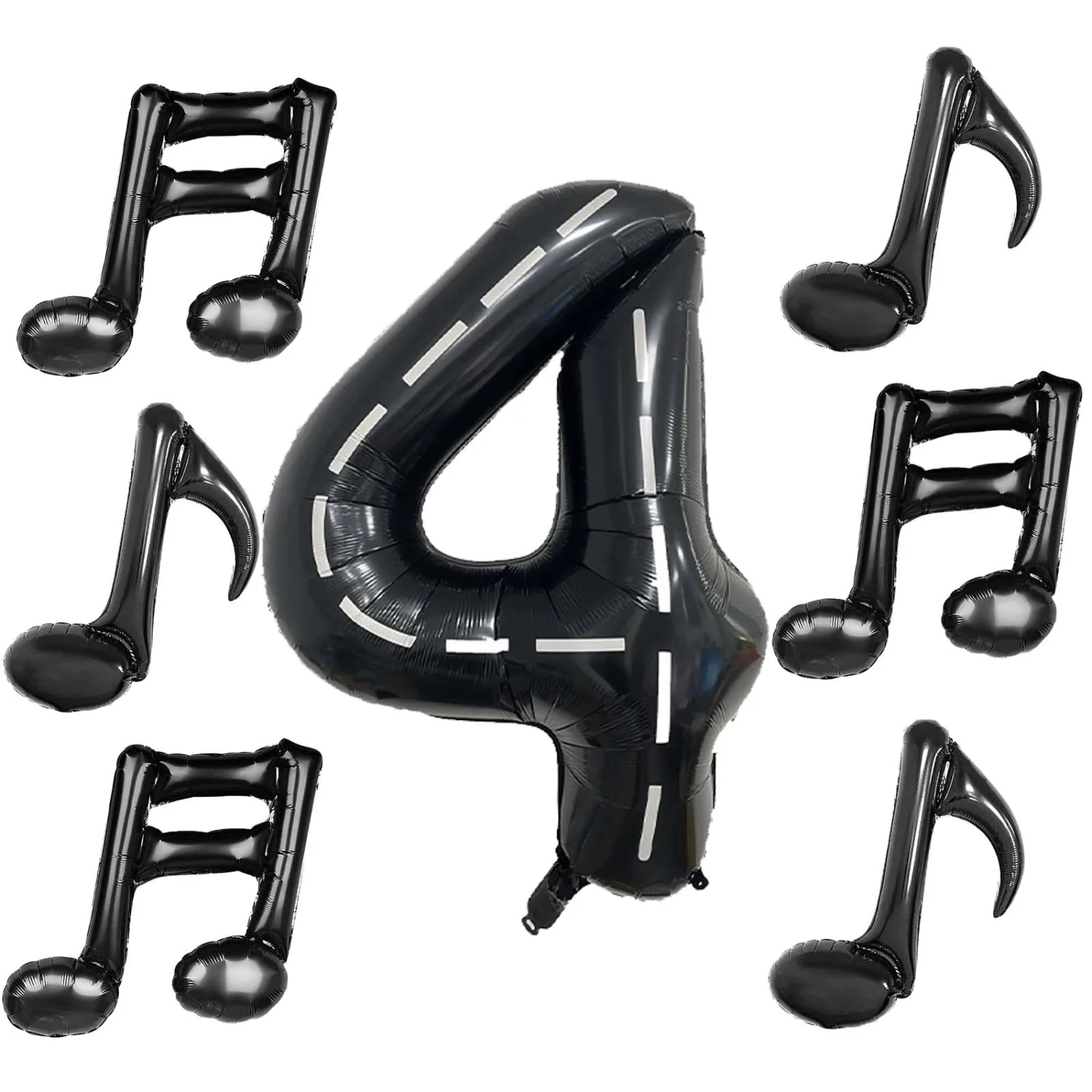 ZHENGYE Black 40 Inch Number 4 Balloon With 6 Pieces Music Note Balloons Mylar Number Balloon Theme Birthday Decorations Children's Baby Shower Wedding Decoration Supplies