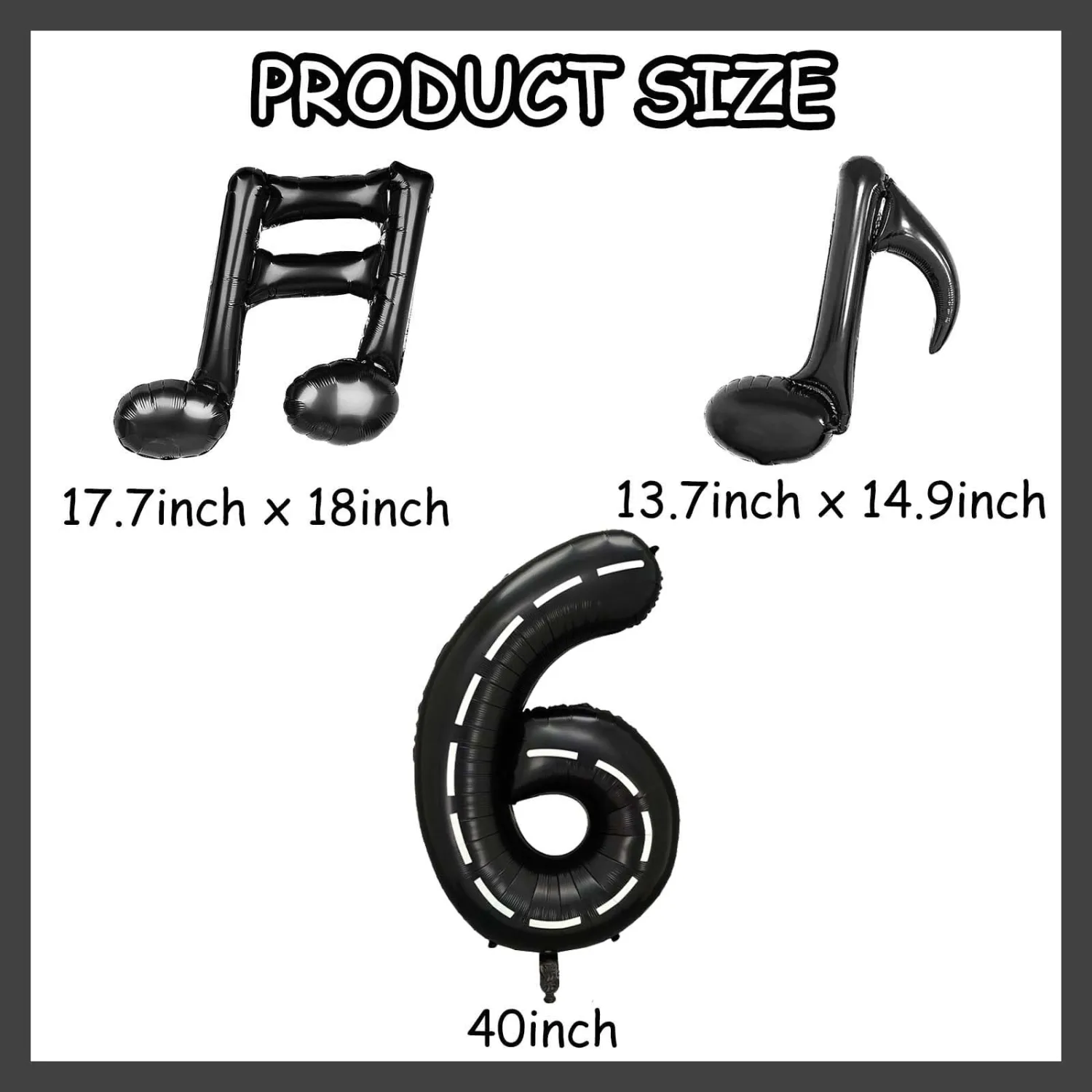 ZHENGYE Black Number 6 Balloon 40 Inch With 6 Pieces Music Note Balloons Mylar Number Balloon Theme Birthday Decorations Children's Baby Shower Wedding Decoration Supplies(Number 6)