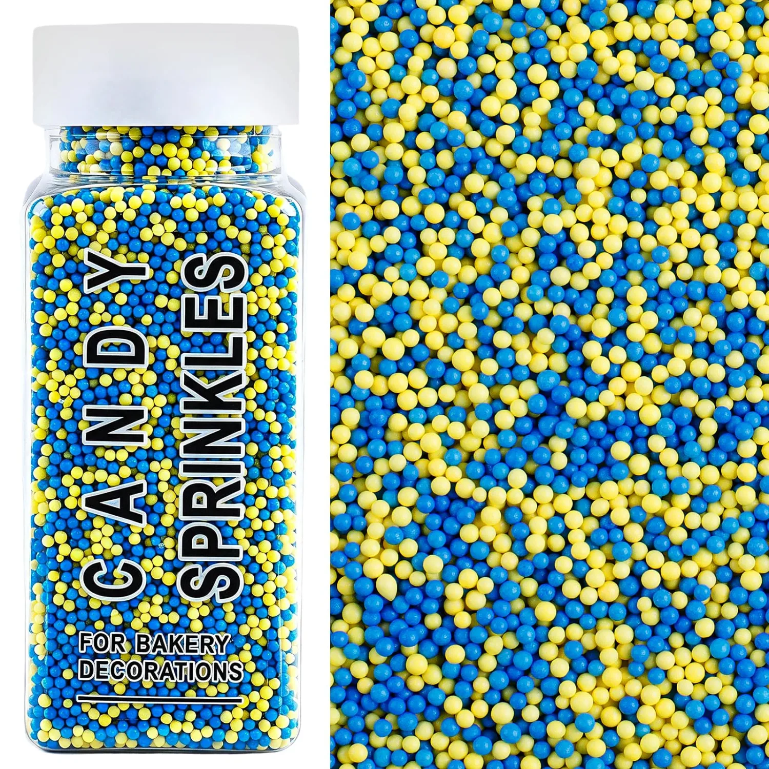 Yellow Blue Nonpareils Sprinkles, 2mm Edible Pearls, Mini Dots, 4.6oz