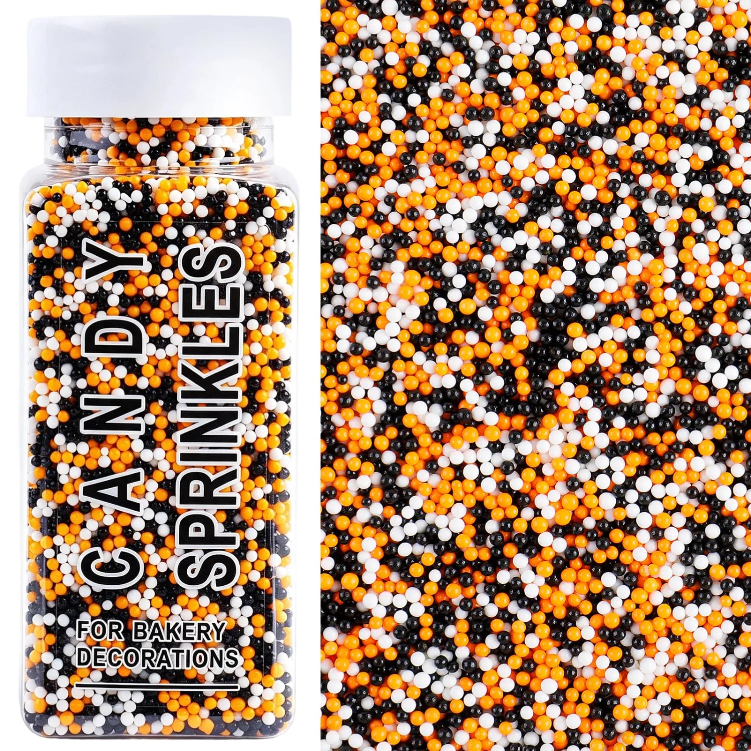 Orange Black Nonpareils Sprinkles, 2mm Edible Pearls, Mini Dots, 4.6oz
