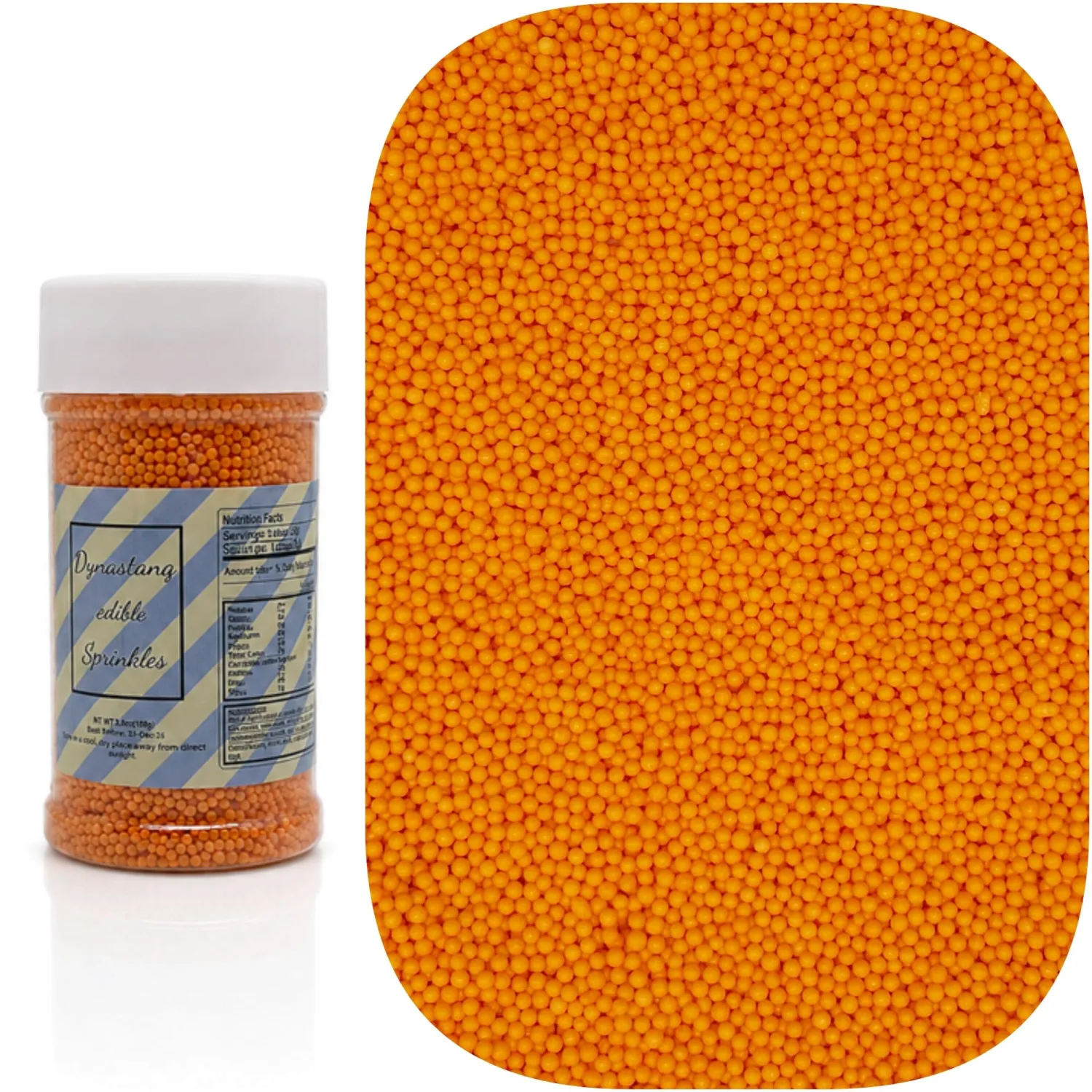 Dynastang 2mm Matte Orange Pearls Sprinkles Edible Pearls Cake Decorations Cupcake Toppers Cookie Decorating Perfect for Cakes, Cupcakes, Desserts Toppings 3OZ
