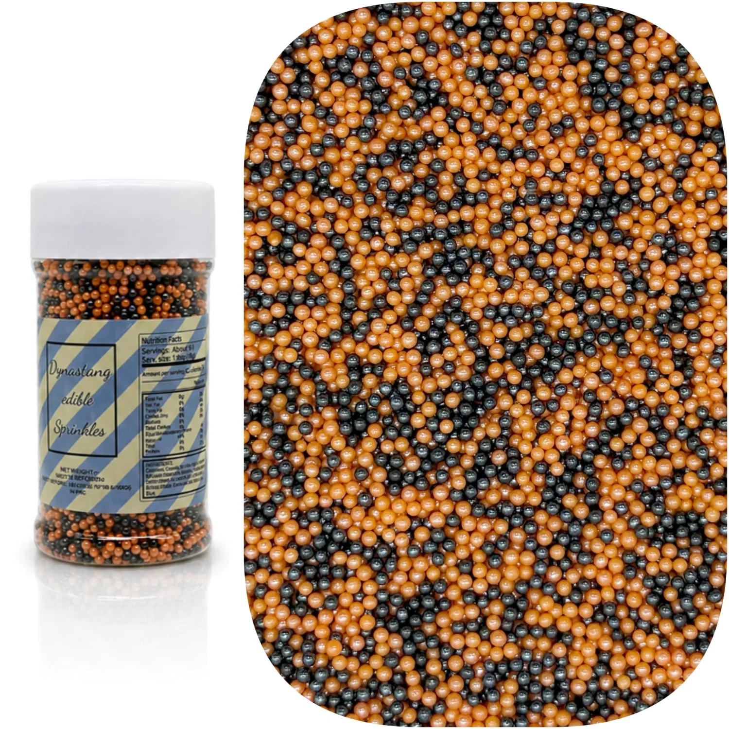 Dynastang 2mm Orange & Black Pearls Sprinkles Edible Pearls Cake Decorations Cupcake Toppers Cookie Decorating Perfect for Cakes, Cupcakes, Desserts Toppings 3OZ