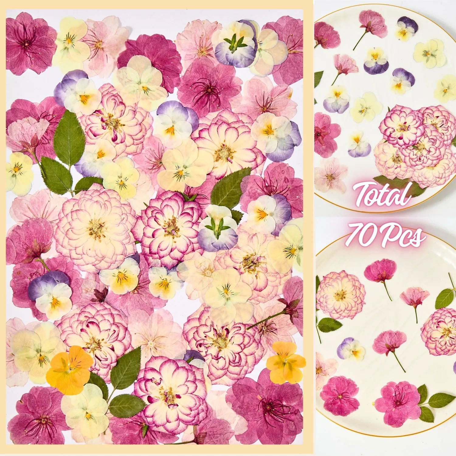 70 Pcs Pink Edible Flowers for Cakes, Dried Edible Pressed Flowers