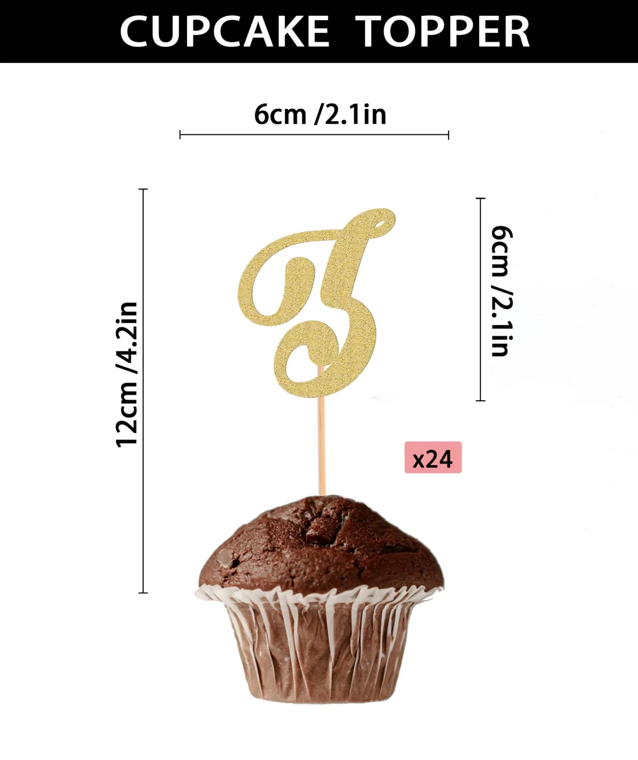 26 letter Cupcake Topper - 24 Pack Glitter Gold letter Z Cupcake Decorations, Suitable for Birthday Party, Wedding Anniversary or Photo Booth Props (Z)