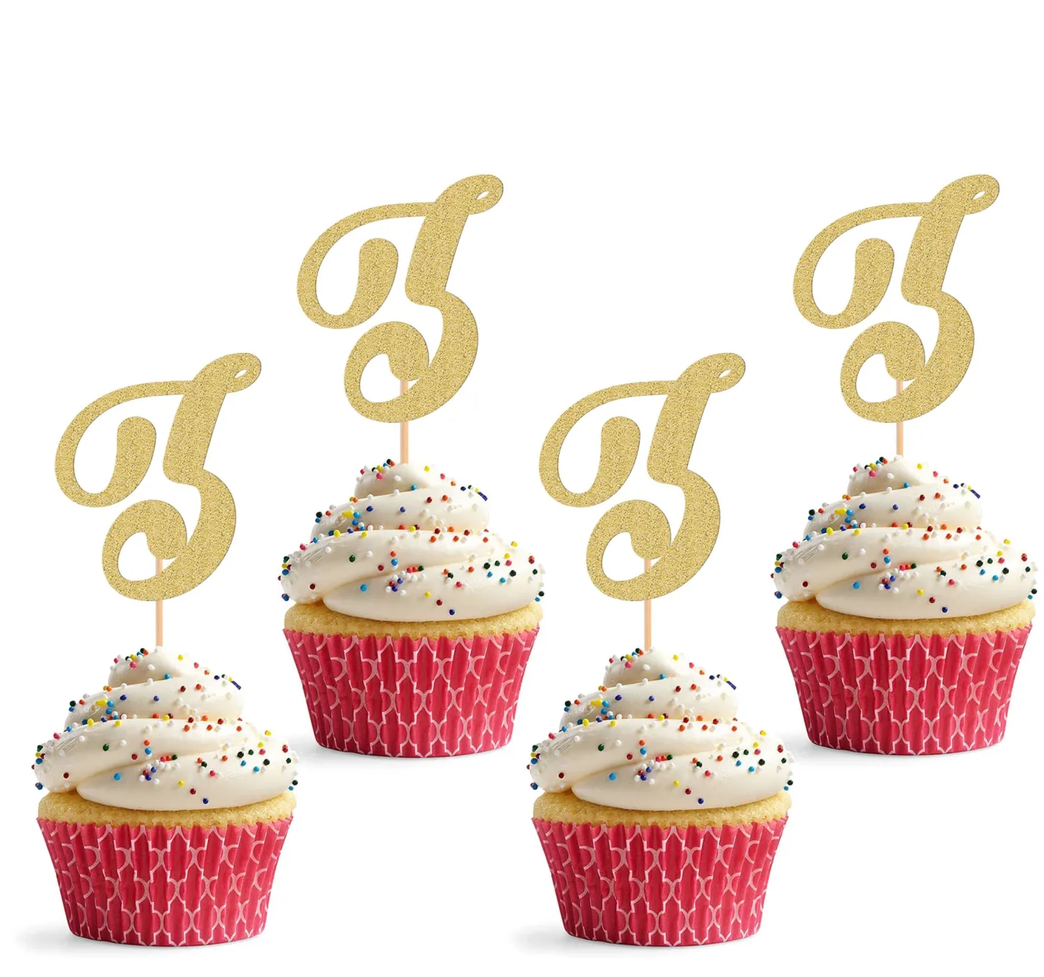 26 letter Cupcake Topper - 24 Pack Glitter Gold letter Z Cupcake Decorations, Suitable for Birthday Party, Wedding Anniversary or Photo Booth Props (Z)